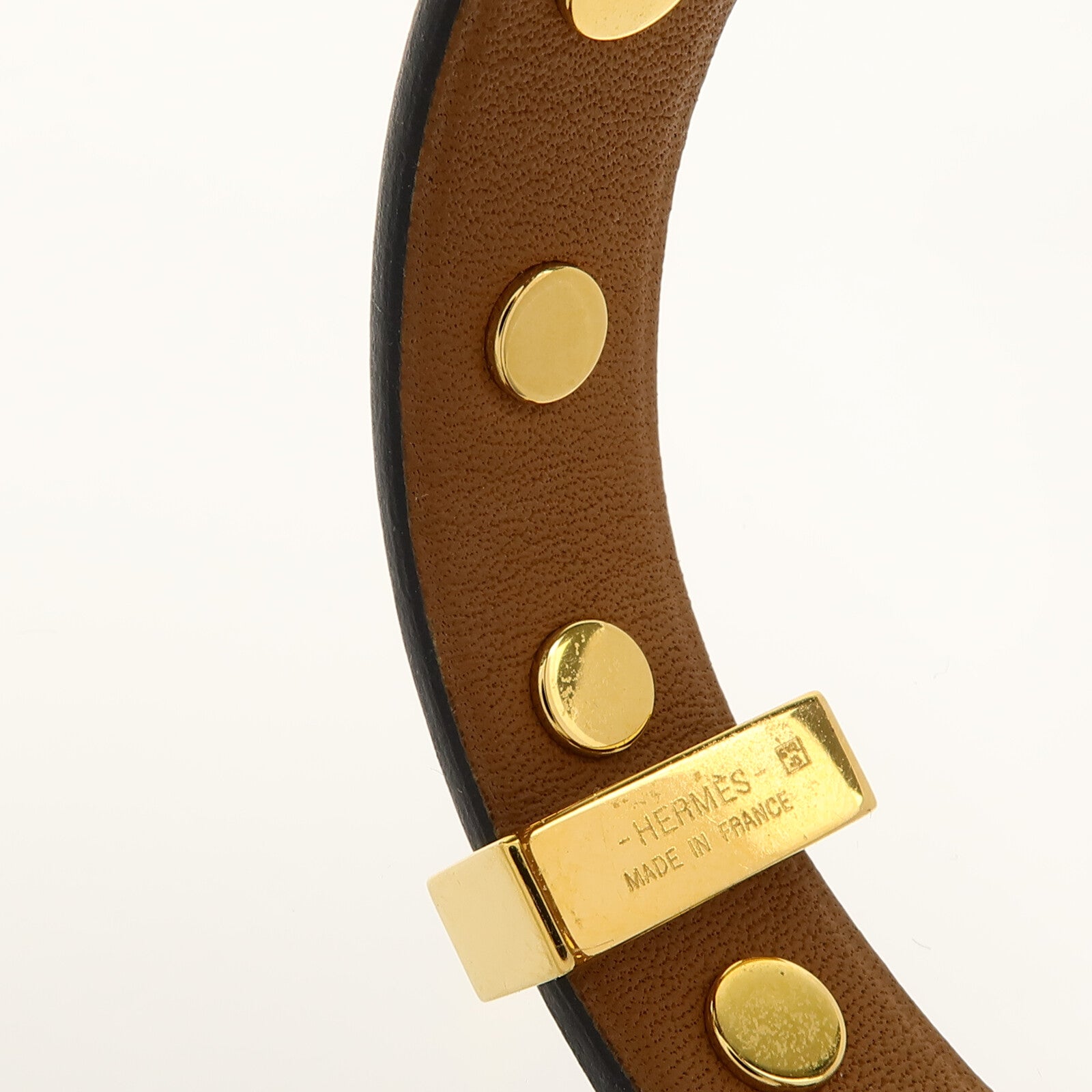 HERMES 金屬/Swift皮革Mini Dog Clous Ronds Bracelet手鐲89 Noir