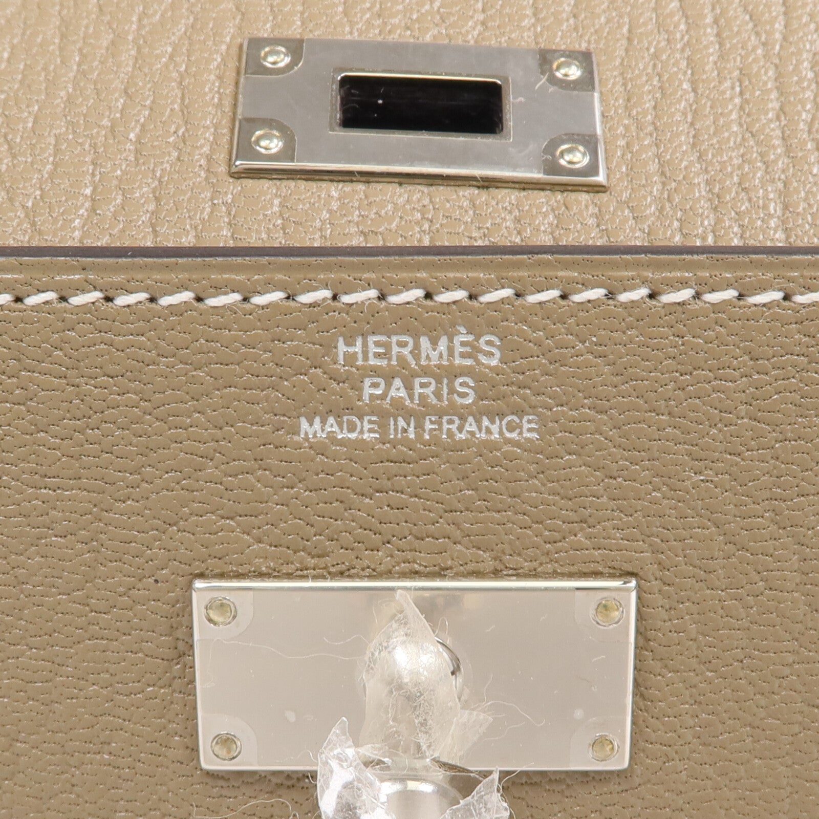 HERMES Chevre Mysore皮革Kelly To Go銀扣肩背袋Etoupe