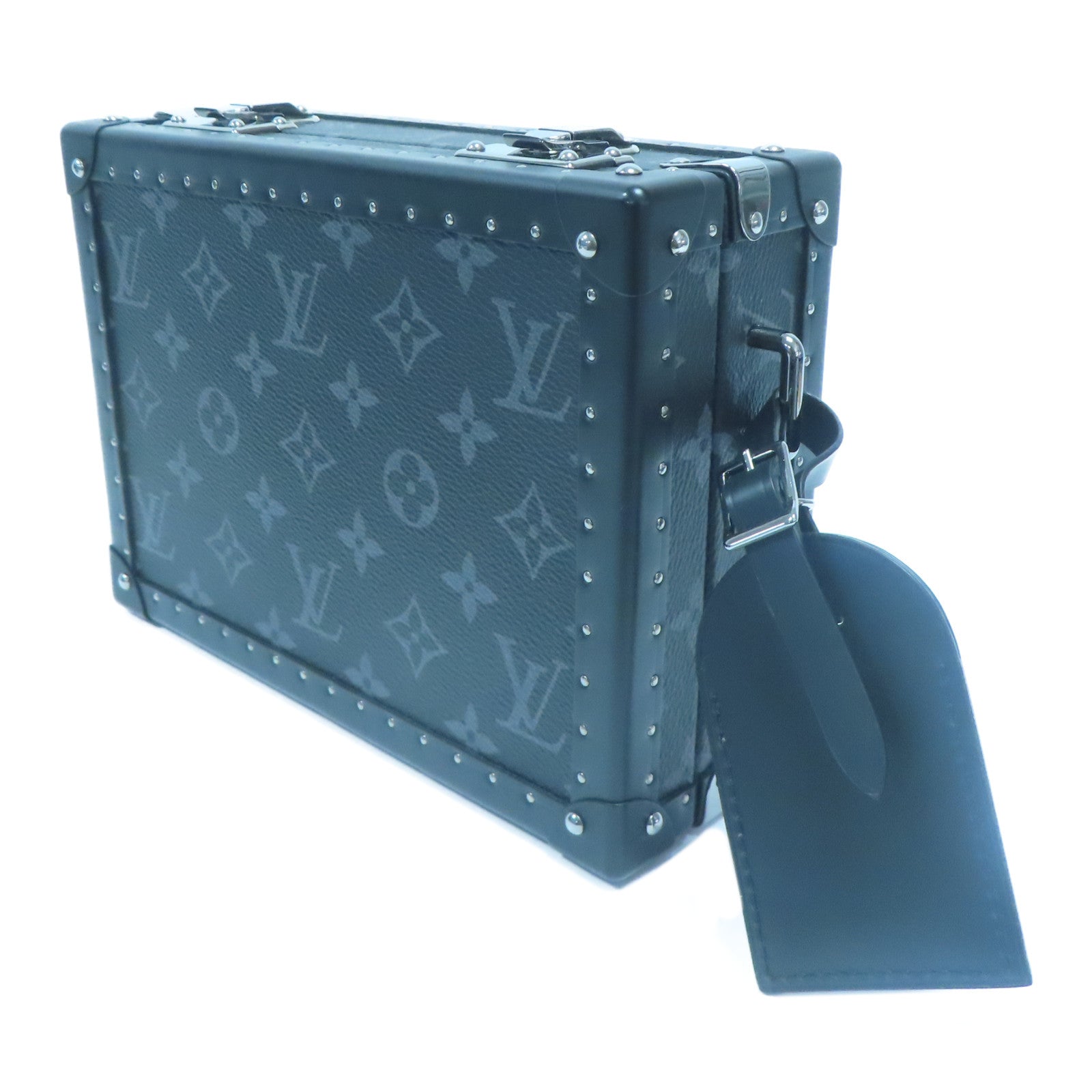 LOUIS VUITTON **【激減優惠】Monogram Eclipse Clutch Box銀扣肩背袋黑色