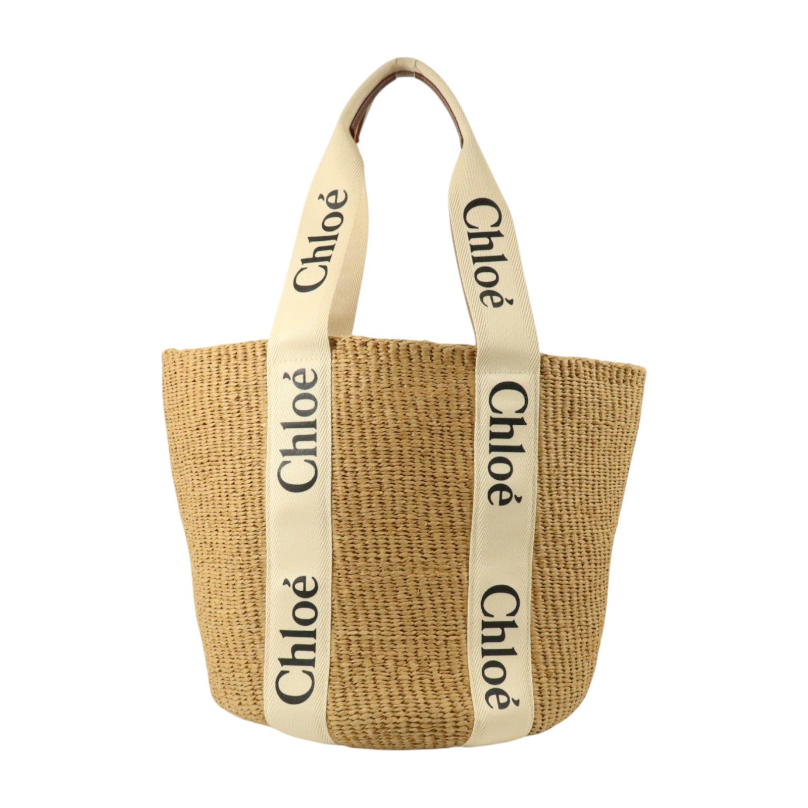 Chloe Raffia/帆布/牛皮皮革Woody Large肩背袋