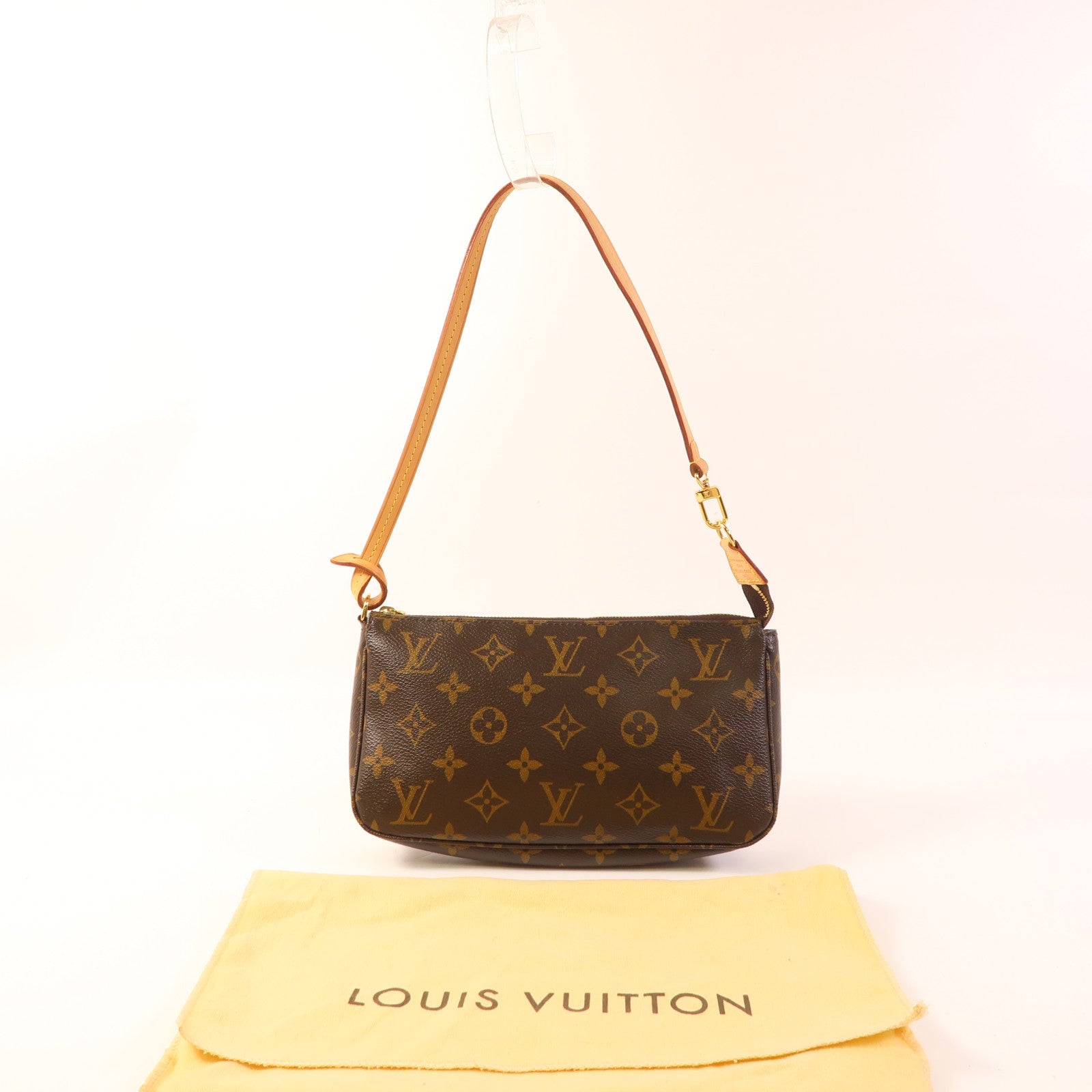 LOUIS VUITTON Monogram Pochette Accessoires金扣手拿包棕色