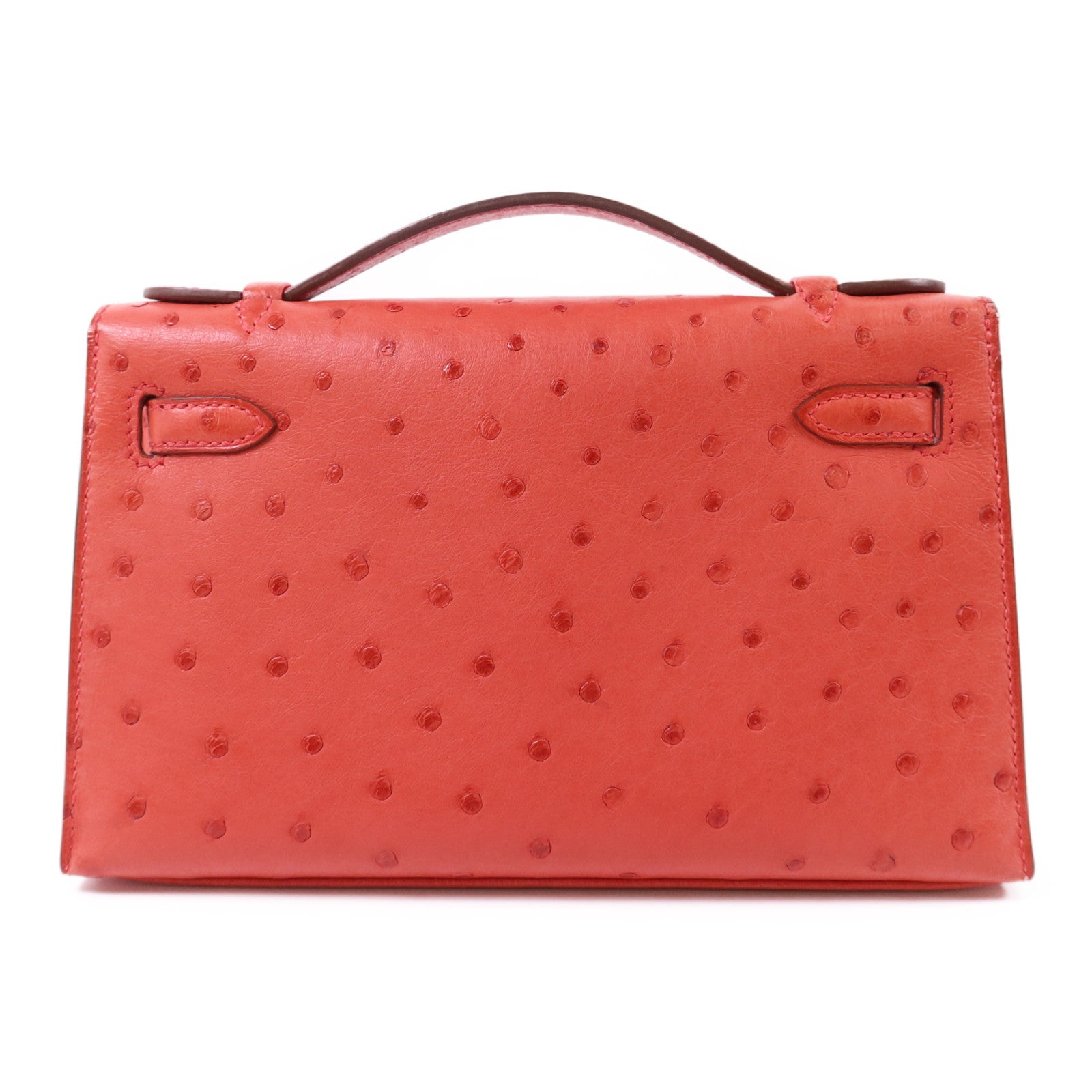 HERMES 鴕鳥皮革Kelly Pochette銀扣手挽袋