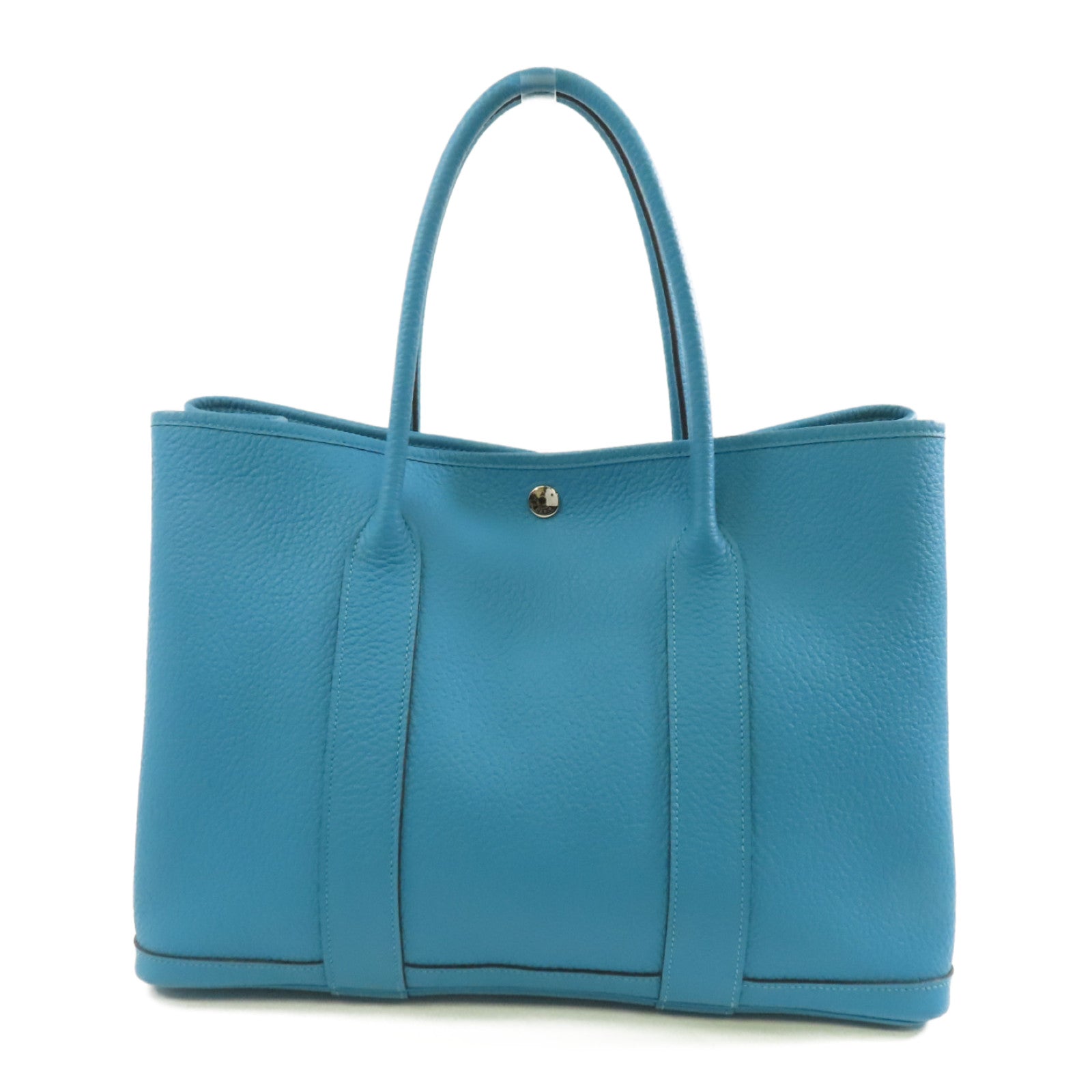 HERMES Country皮革Garden Party PM銀扣手挽袋Turquoise藍色