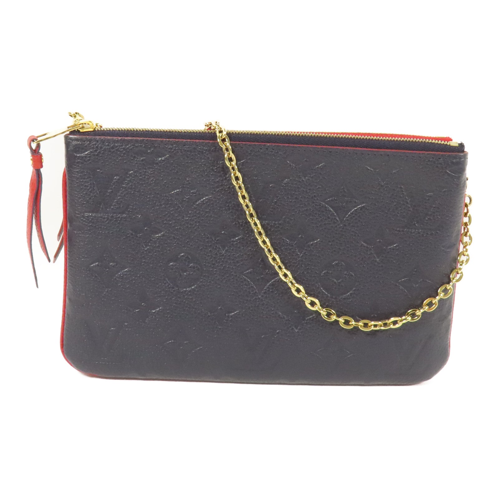 LOUIS VUITTON Monogram Empreinte Pochette Double Zip金扣鏈帶肩背袋深藍色/紅色