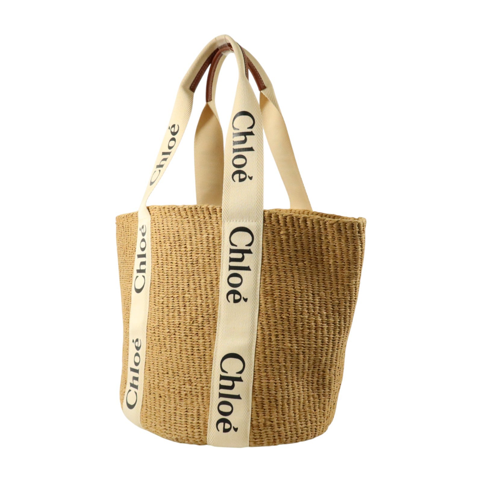 Chloe Raffia/帆布/牛皮皮革Woody Large肩背袋