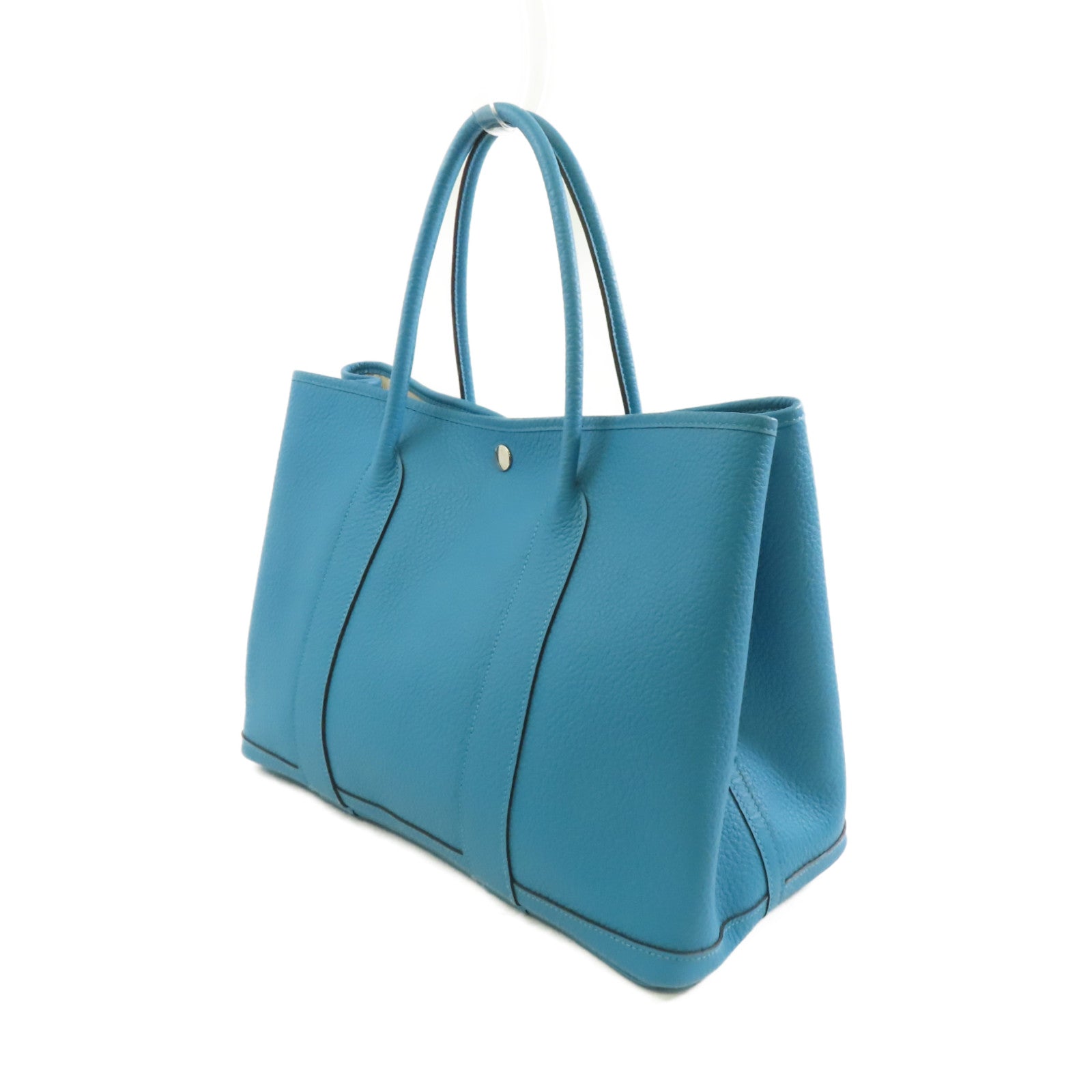 HERMES Country皮革Garden Party PM銀扣手挽袋Turquoise藍色