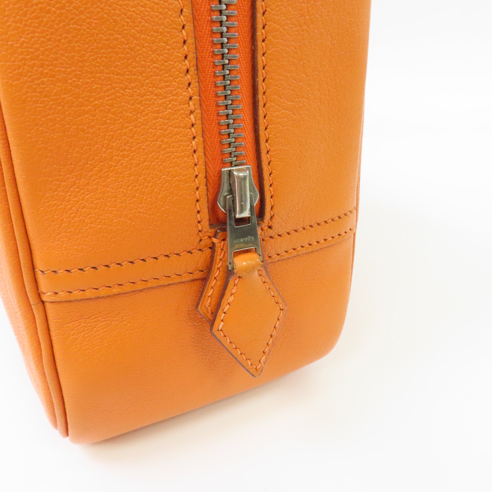 HERMES 【激減優惠】Chevre皮革Plume 28銀扣肩背袋橙色