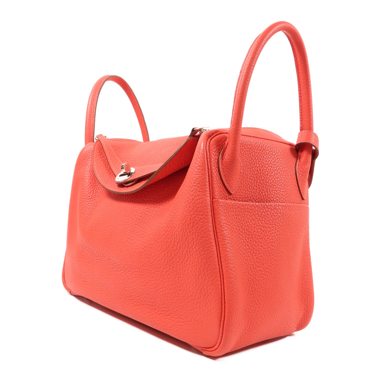 HERMES PHW Lindy 30 2 Way Shoulder Bag Handbag Clemence Leather Red