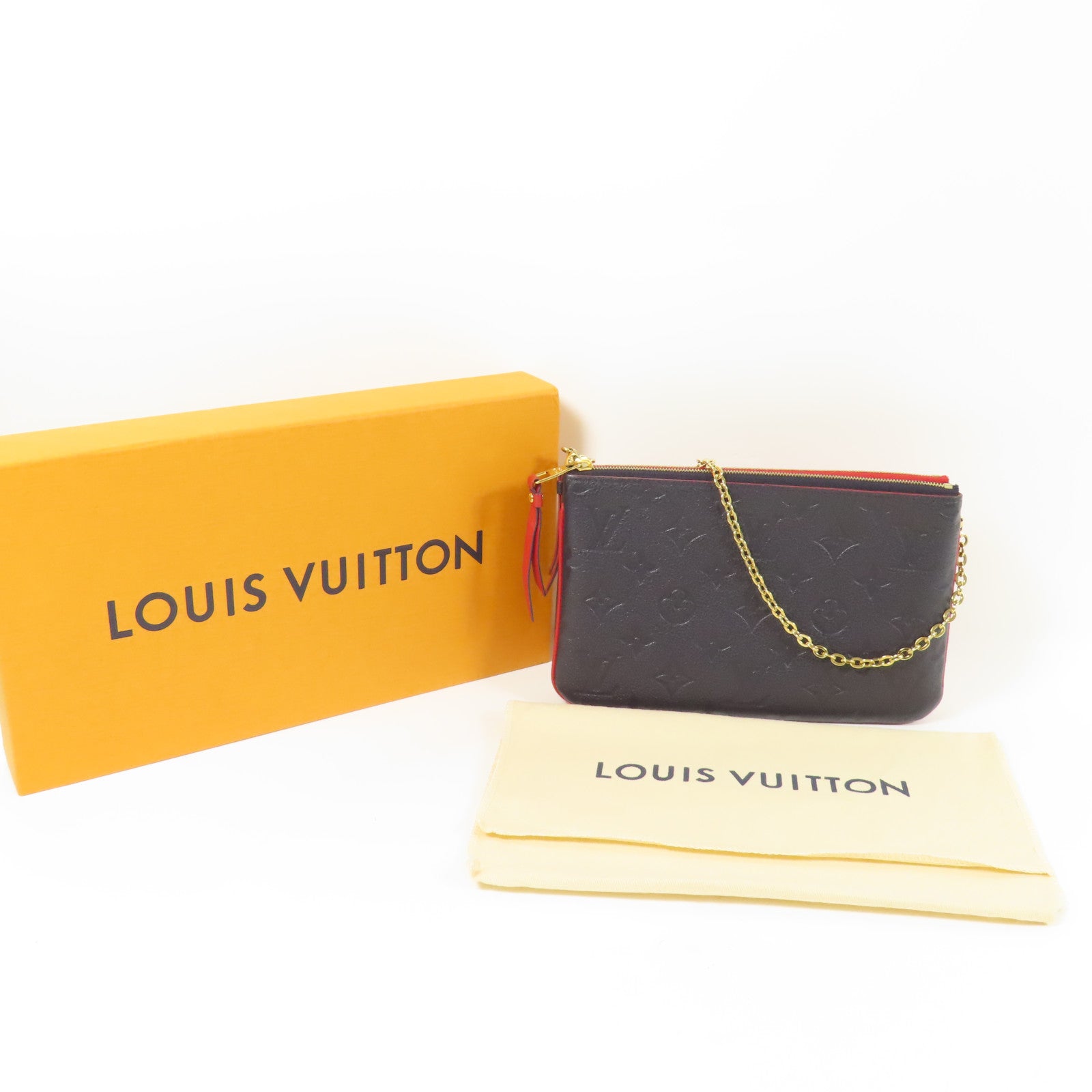 LOUIS VUITTON Monogram Empreinte Pochette Double Zip金扣鏈帶肩背袋深藍色/紅色