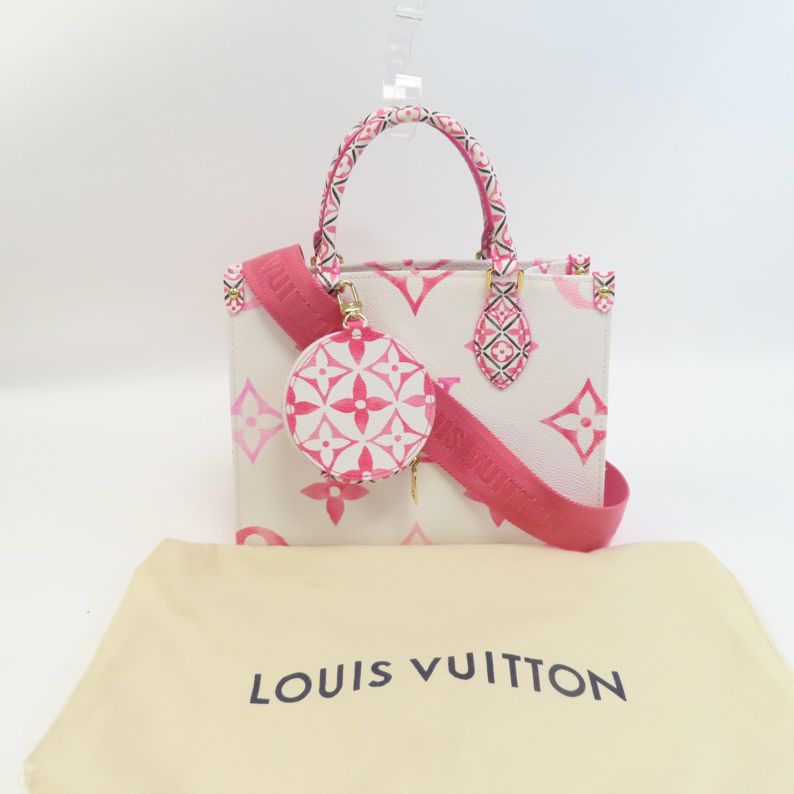 LOUIS VUITTON Monogram Giant On The GO金扣手挽肩背兩用袋白色/粉紅色