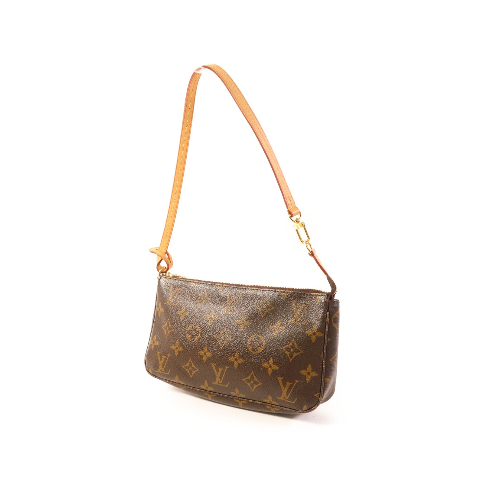 LOUIS VUITTON Monogram Pochette Accessoires金扣手拿包棕色