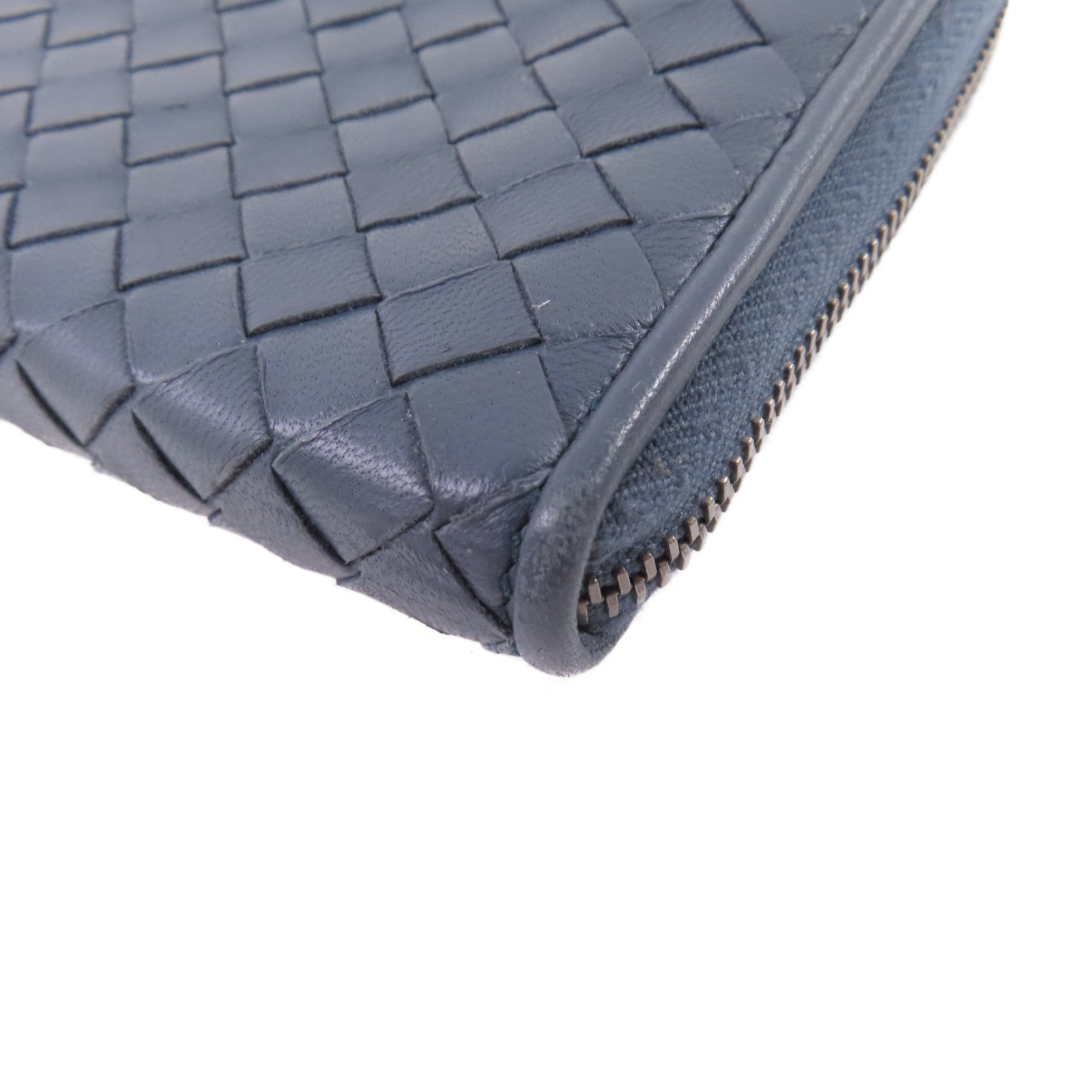 BOTTEGA VENETA 織紋皮革Zipper Long Wallet拉鏈長錢包藍色