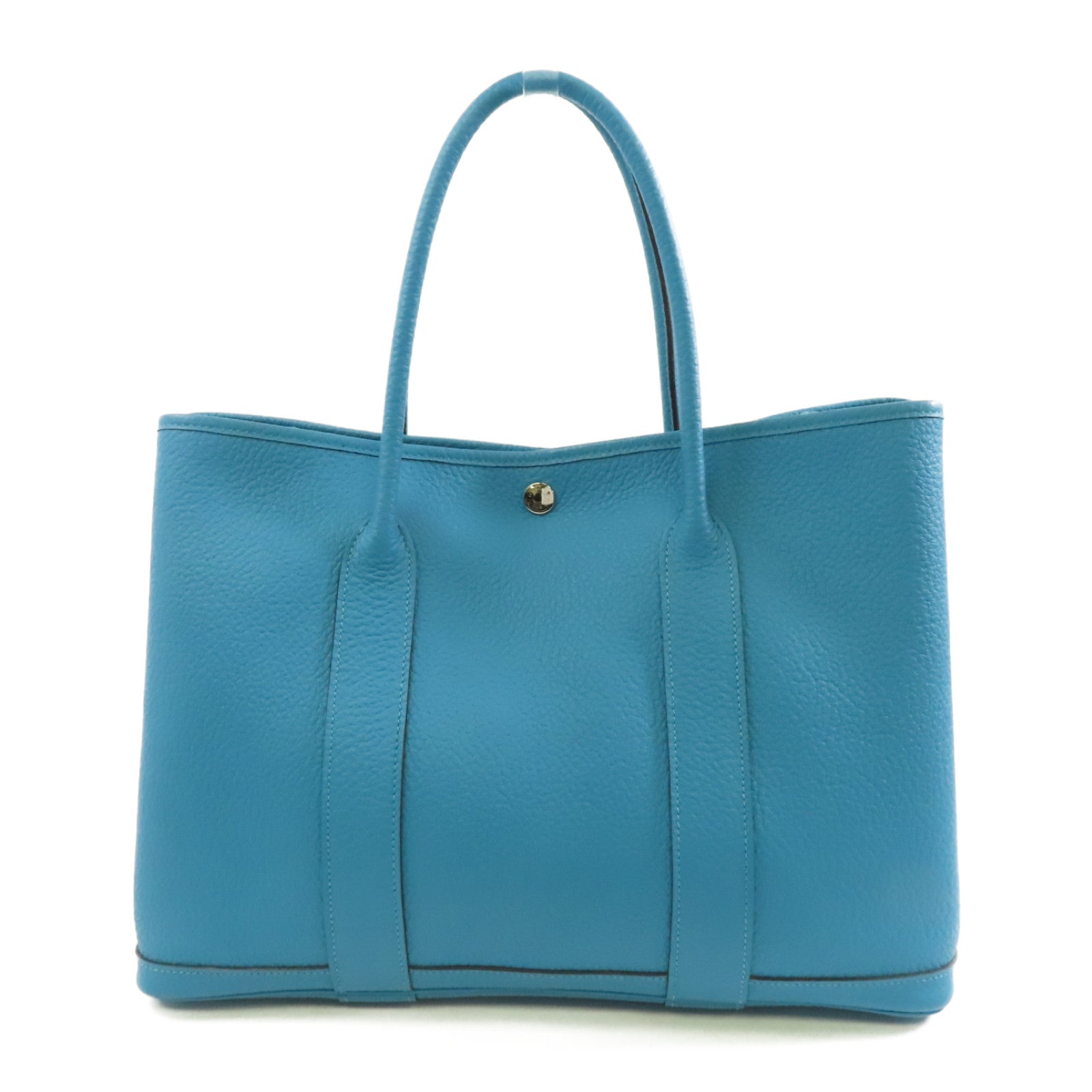 HERMES Country皮革Garden Party PM銀扣手挽袋Turquoise藍色