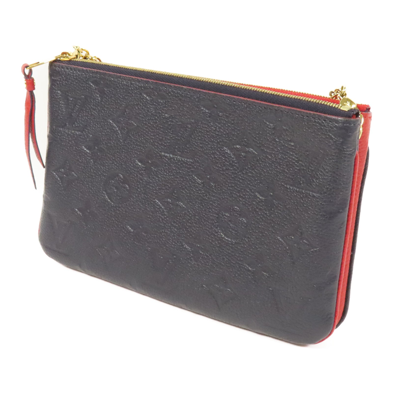 LOUIS VUITTON Monogram Empreinte Pochette Double Zip金扣鏈帶肩背袋深藍色/紅色