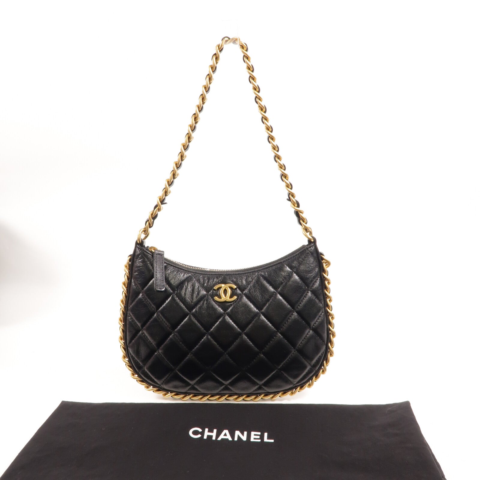 CHANEL 牛皮皮革Hobo Bag鏈帶手挽袋