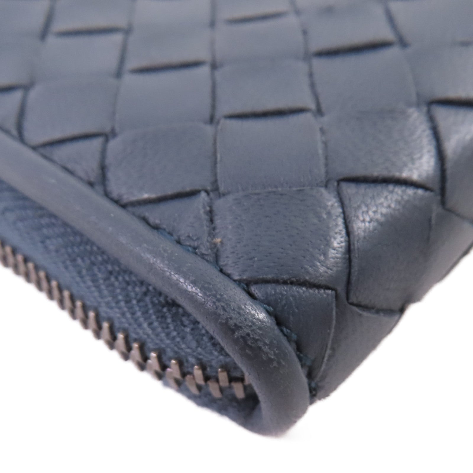 BOTTEGA VENETA 織紋皮革Zipper Long Wallet拉鏈長錢包藍色