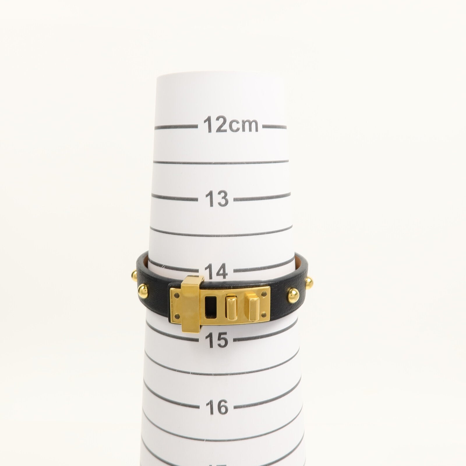 HERMES 金屬/Swift皮革Mini Dog Clous Ronds Bracelet手鐲89 Noir