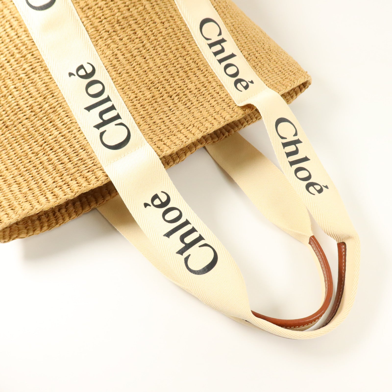 Chloe Raffia/帆布/牛皮皮革Woody Large肩背袋