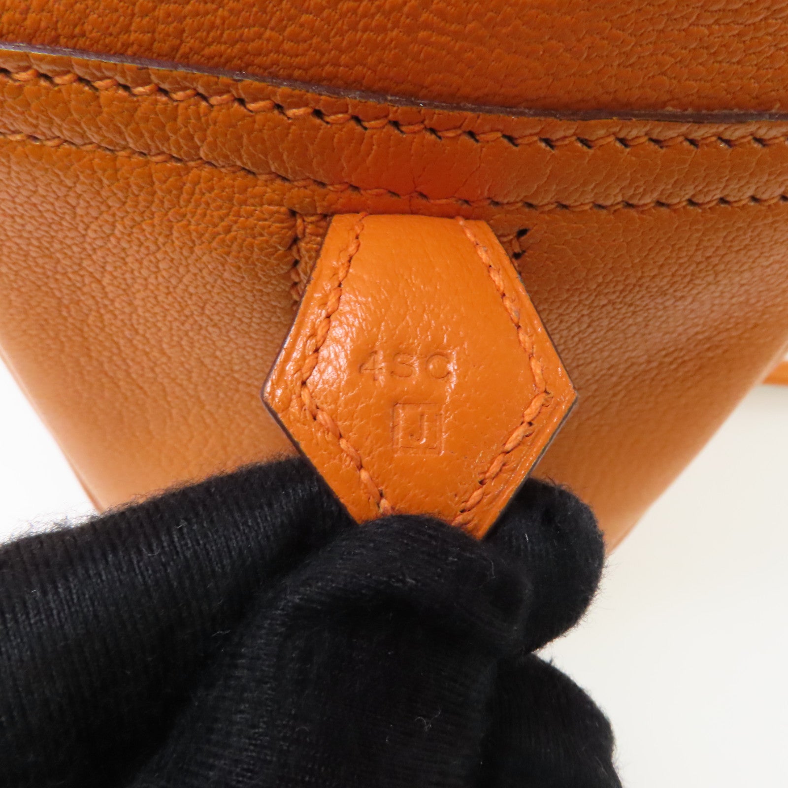HERMES 【激減優惠】Chevre皮革Plume 28銀扣肩背袋橙色