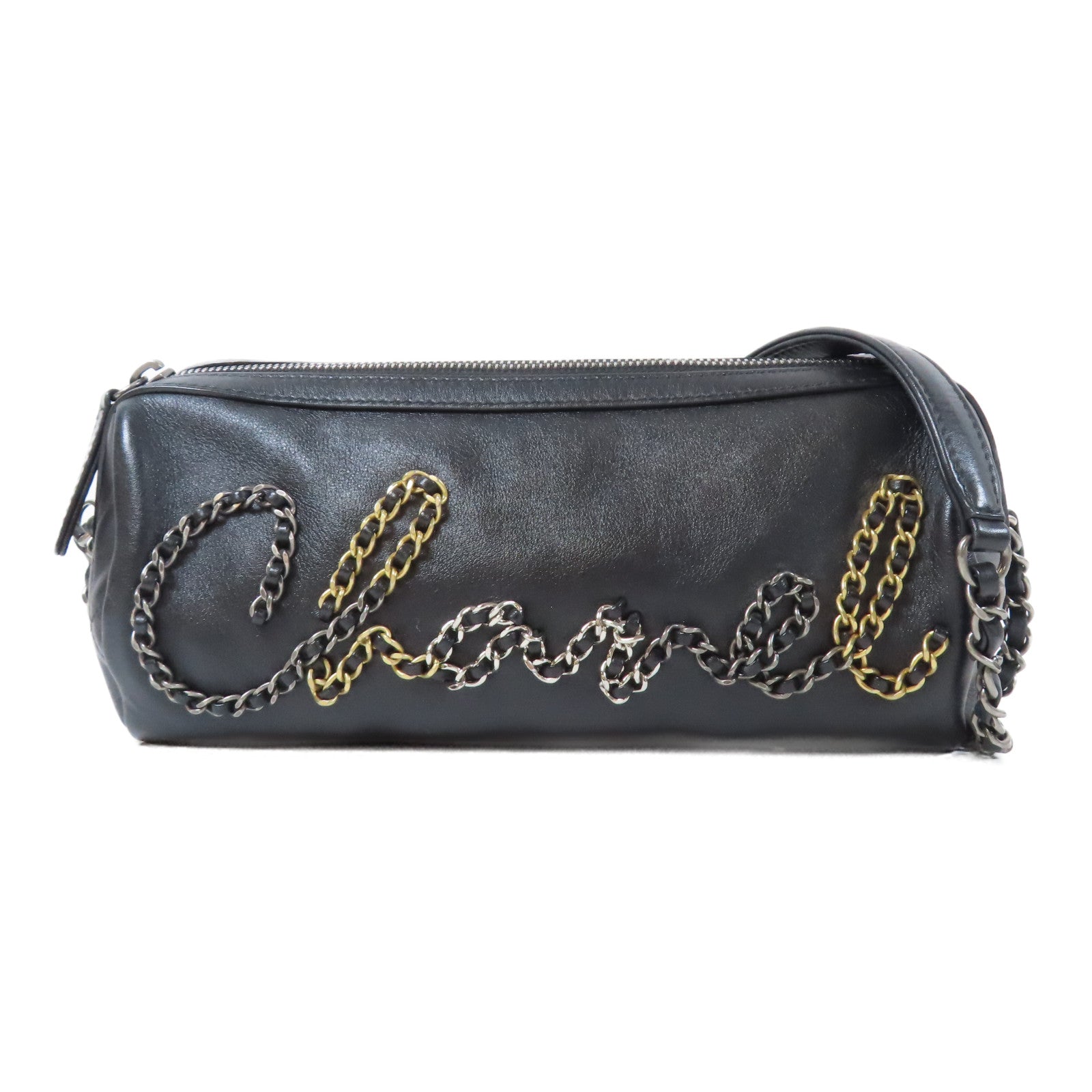 CHANEL 【激減優惠】牛皮皮革Bowling Bag銀扣鏈帶肩背袋黑色