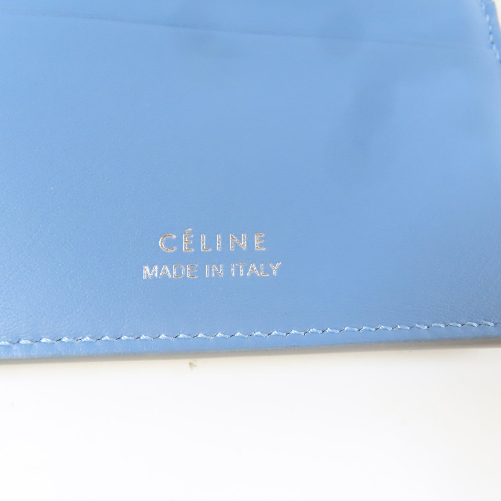 CELINE 【激減優惠】牛皮皮革Small Wallet銀扣錢包淺藍色