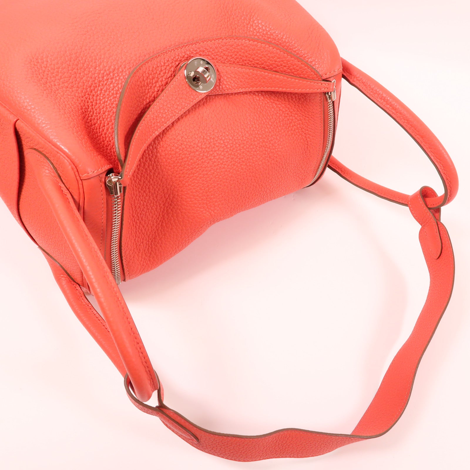 HERMES PHW Lindy 30 2 Way Shoulder Bag Handbag Clemence Leather Red