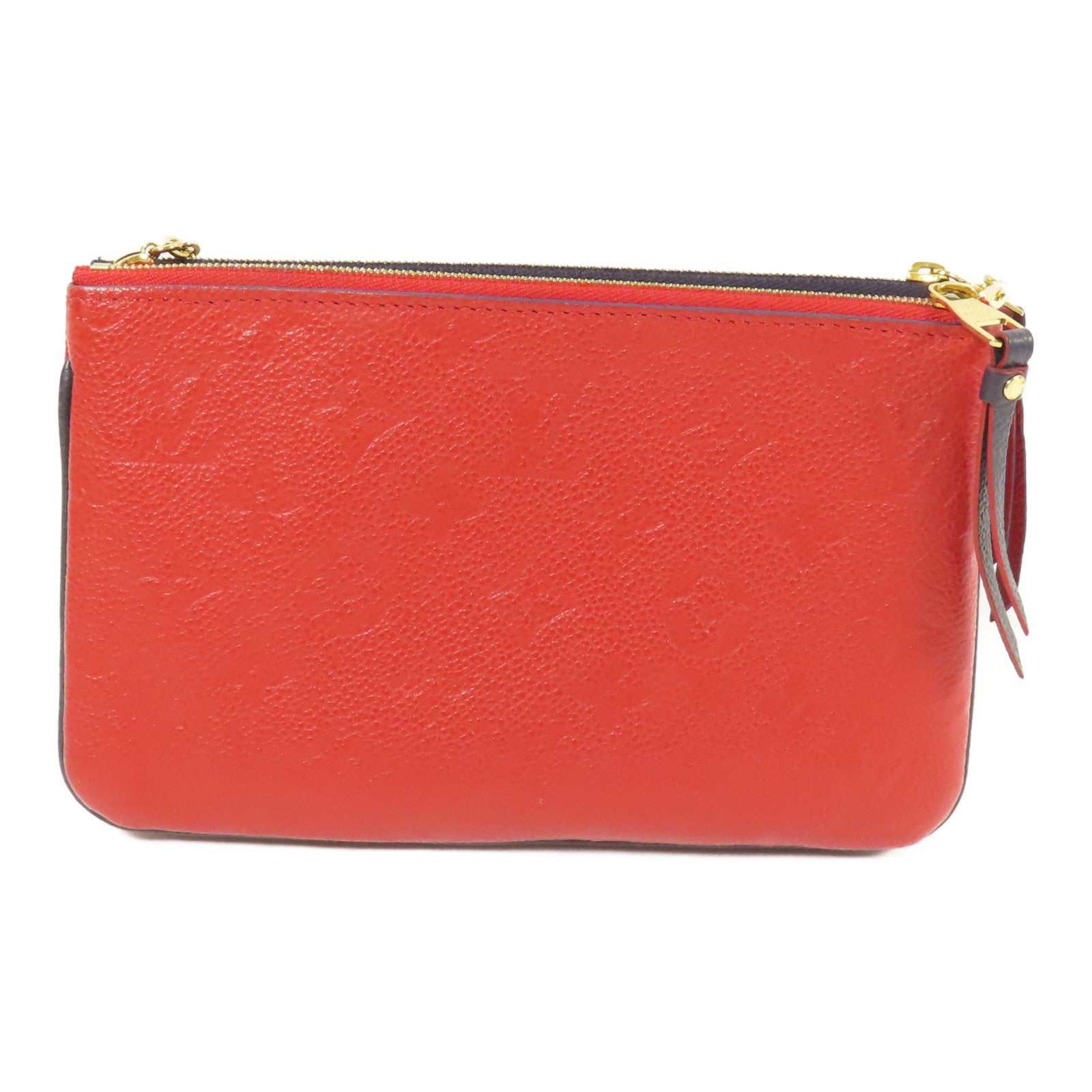 LOUIS VUITTON Monogram Empreinte Pochette Double Zip金扣鏈帶肩背袋深藍色/紅色