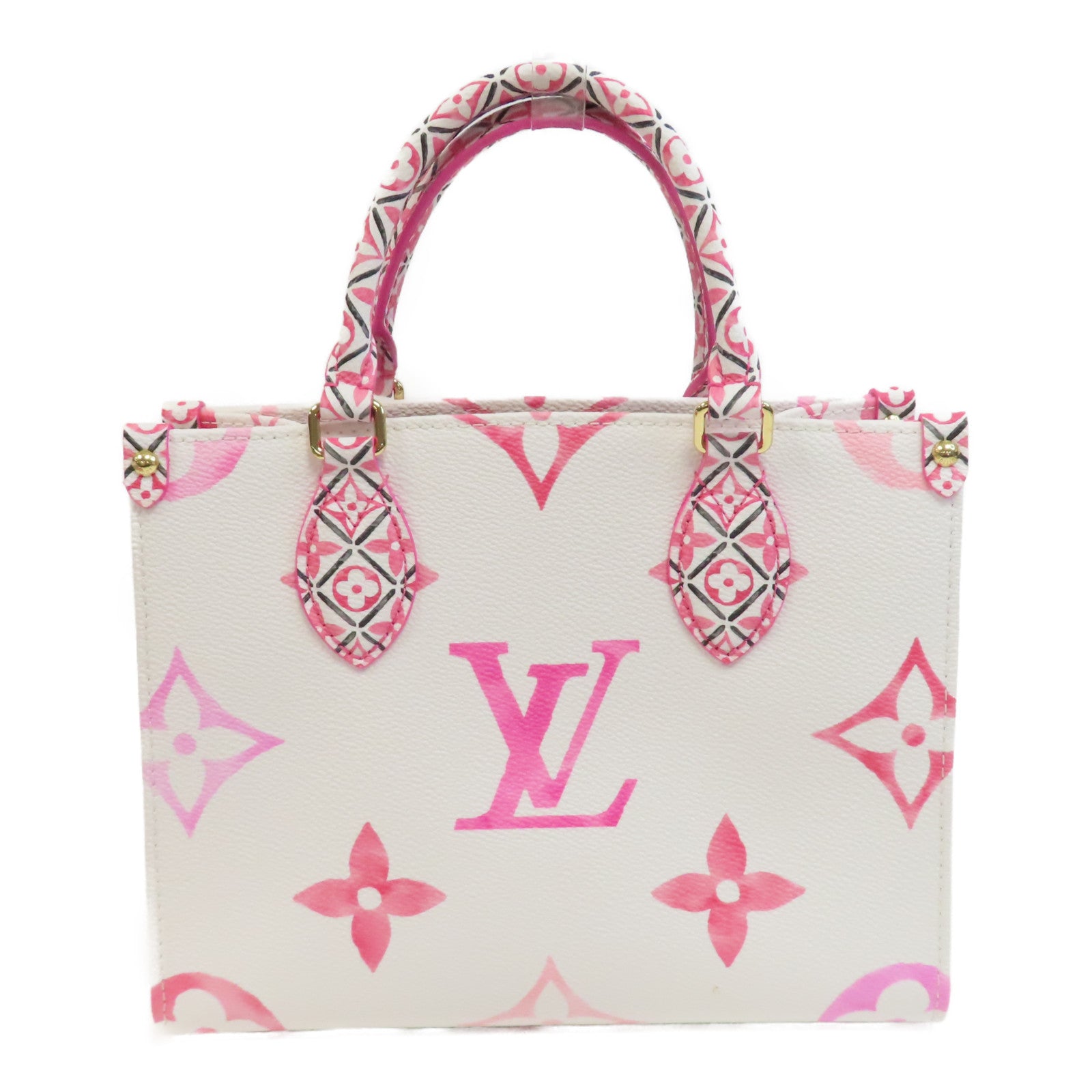 LOUIS VUITTON Monogram Giant On The GO金扣手挽肩背兩用袋白色/粉紅色