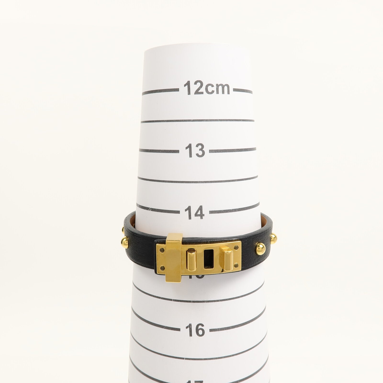 HERMES 金屬/Swift皮革Mini Dog Clous Ronds Bracelet手鐲89 Noir