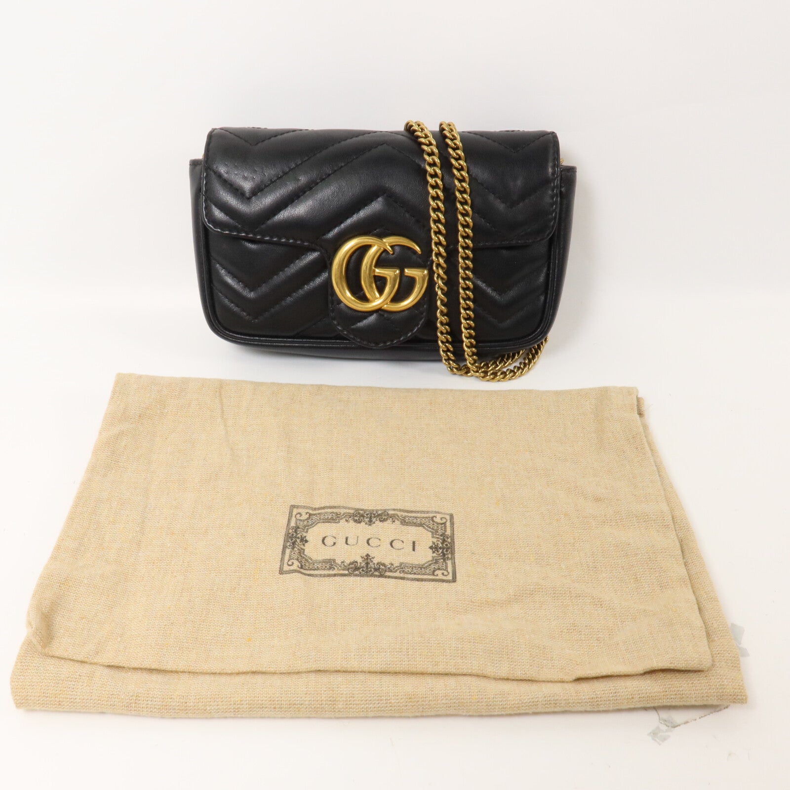 GUCCI 牛皮皮革GG Marmont Super Mini鏈帶肩背袋