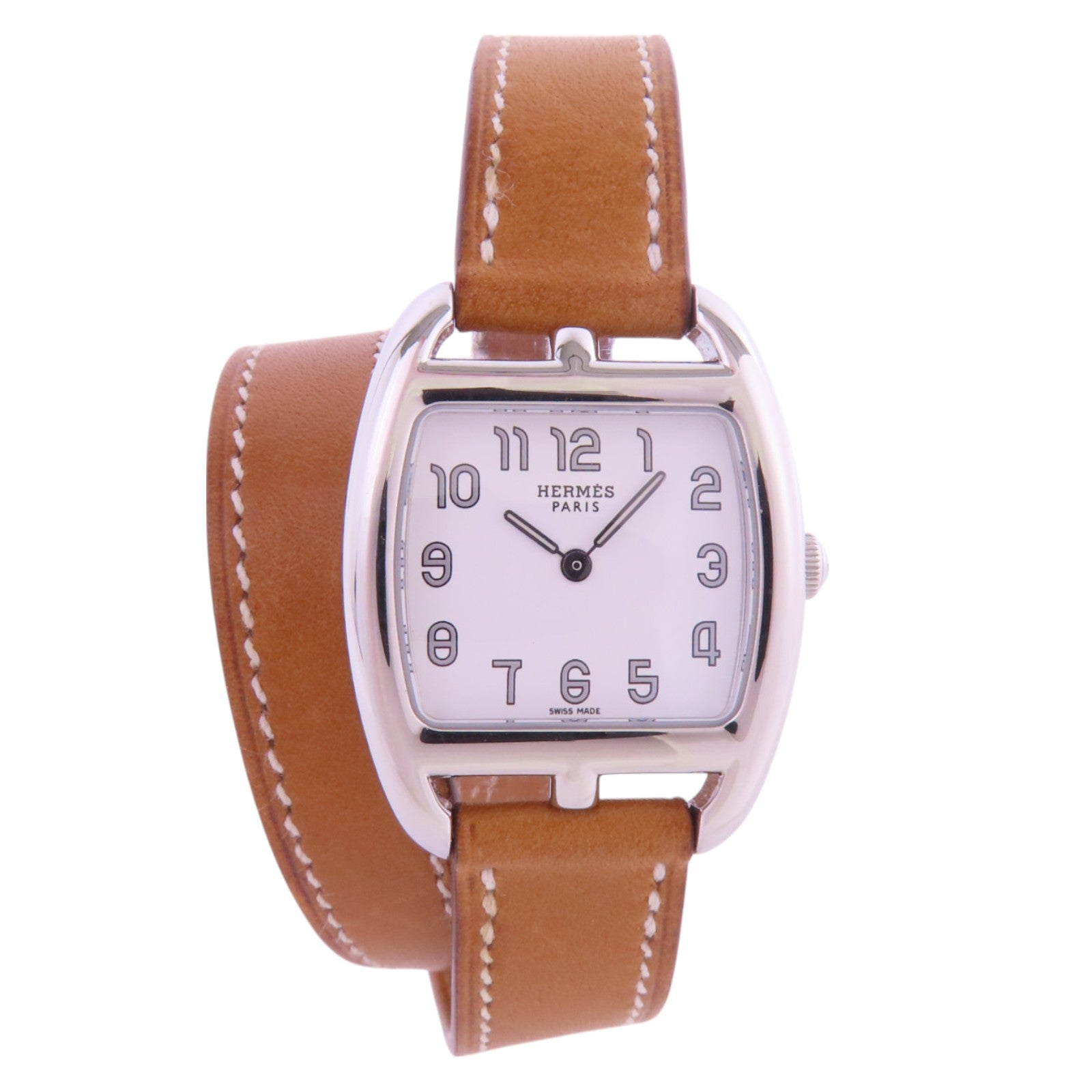 HERMES PHW Capecod CT1.210 Quartz Watch Calfskin Leather Stainless Steel White