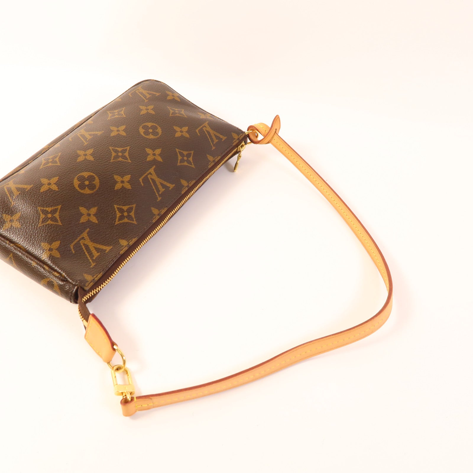 LOUIS VUITTON Monogram Pochette Accessoires金扣手拿包棕色