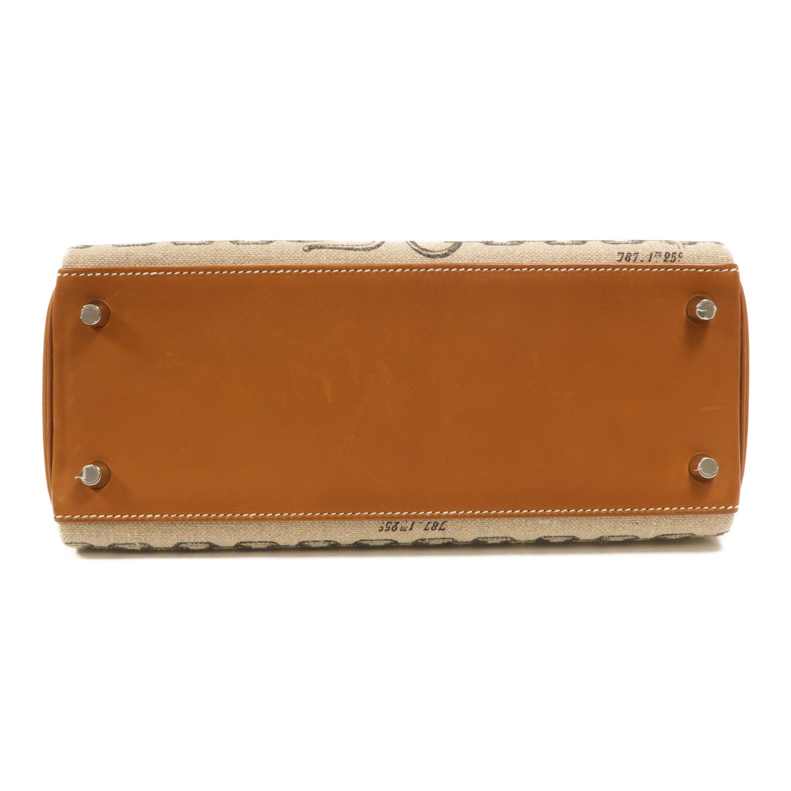 HERMES Toile帆布/Barenia皮革Kelly 28手挽肩背兩用袋Fauve