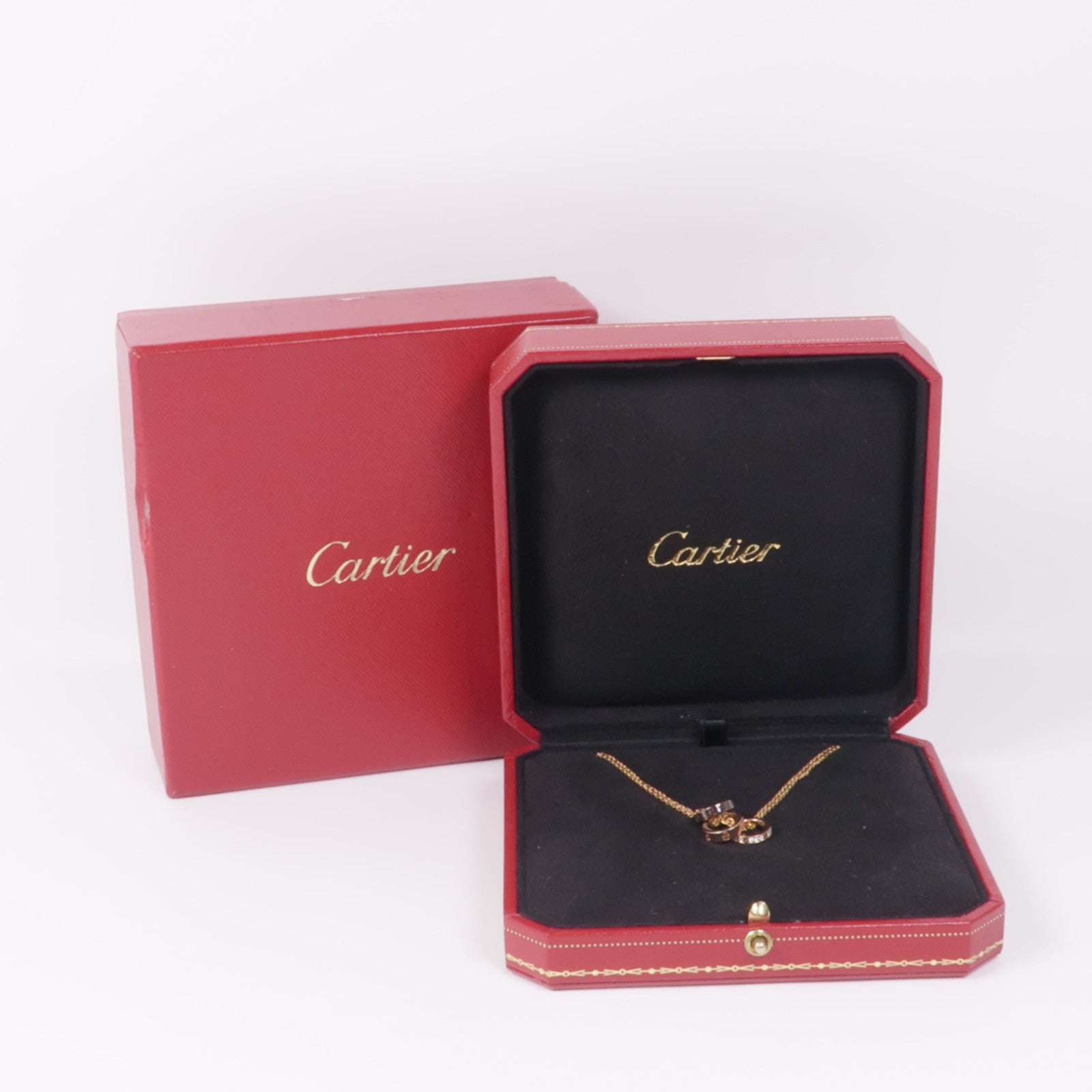 CARTIER 18K玫瑰金Love Three Hoop Necklace陶瓷/鑽石項鍊