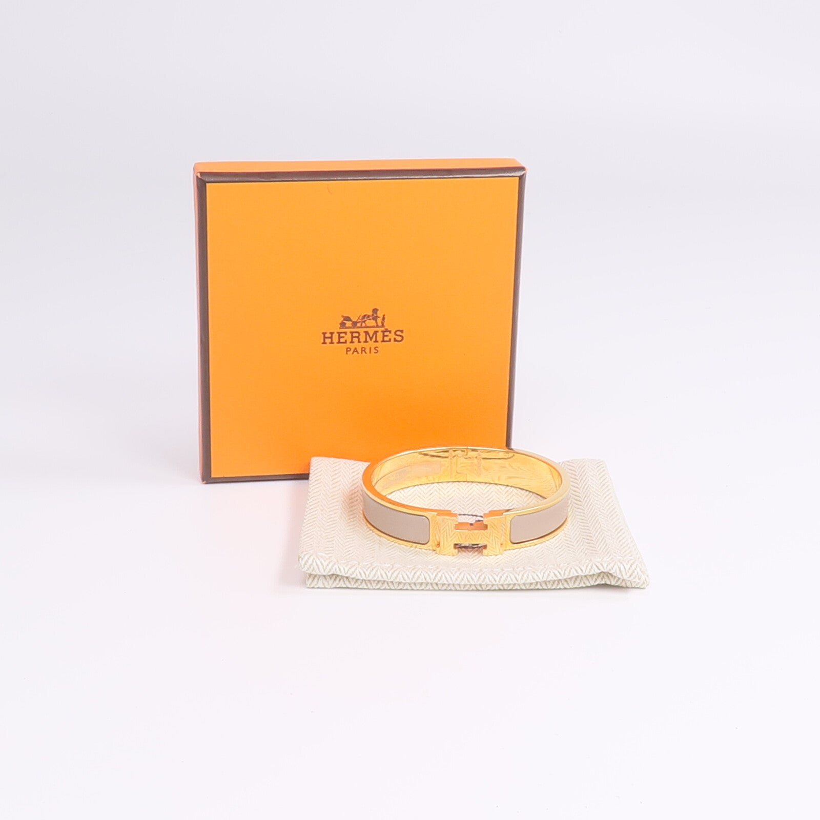 HERMES 金屬/琺瑯Clic H手鐲Marron Glace