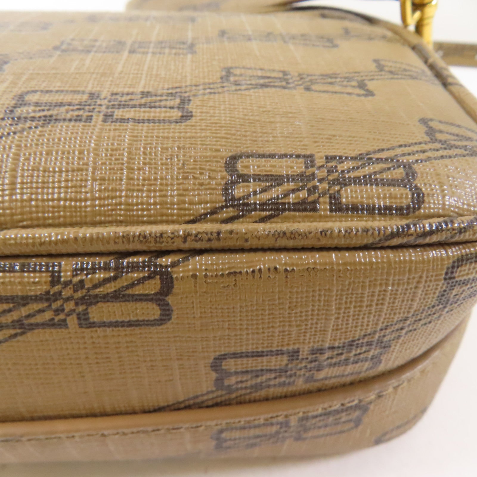 BALENCIAGA GHW Signature Camera Shoulder Bag 702701 Coated Canvas Brown