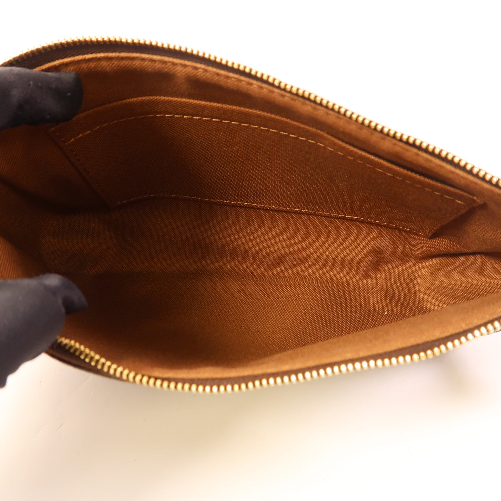 LOUIS VUITTON Monogram Pochette Accessoires金扣手拿包棕色