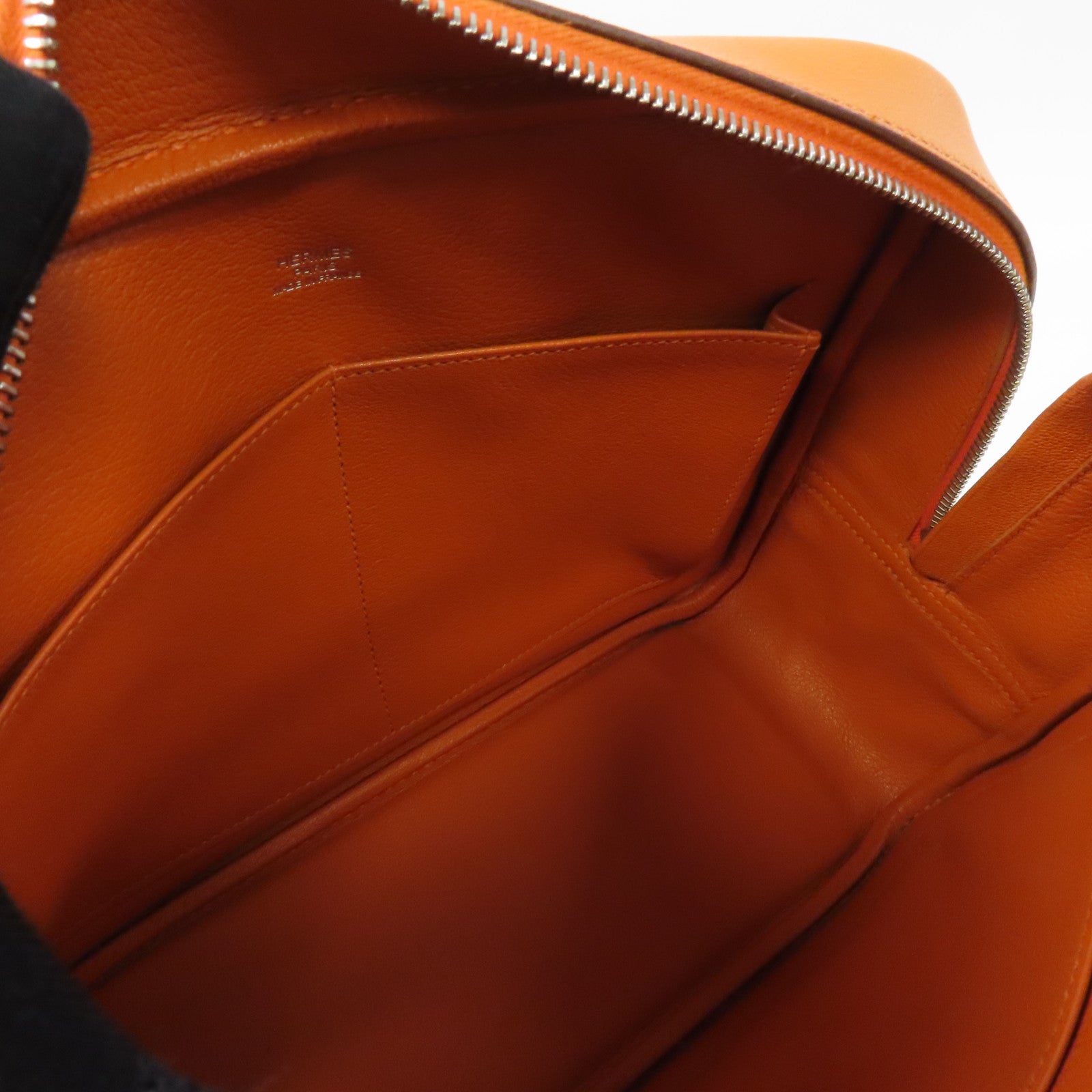 HERMES 【激減優惠】Chevre皮革Plume 28銀扣肩背袋橙色