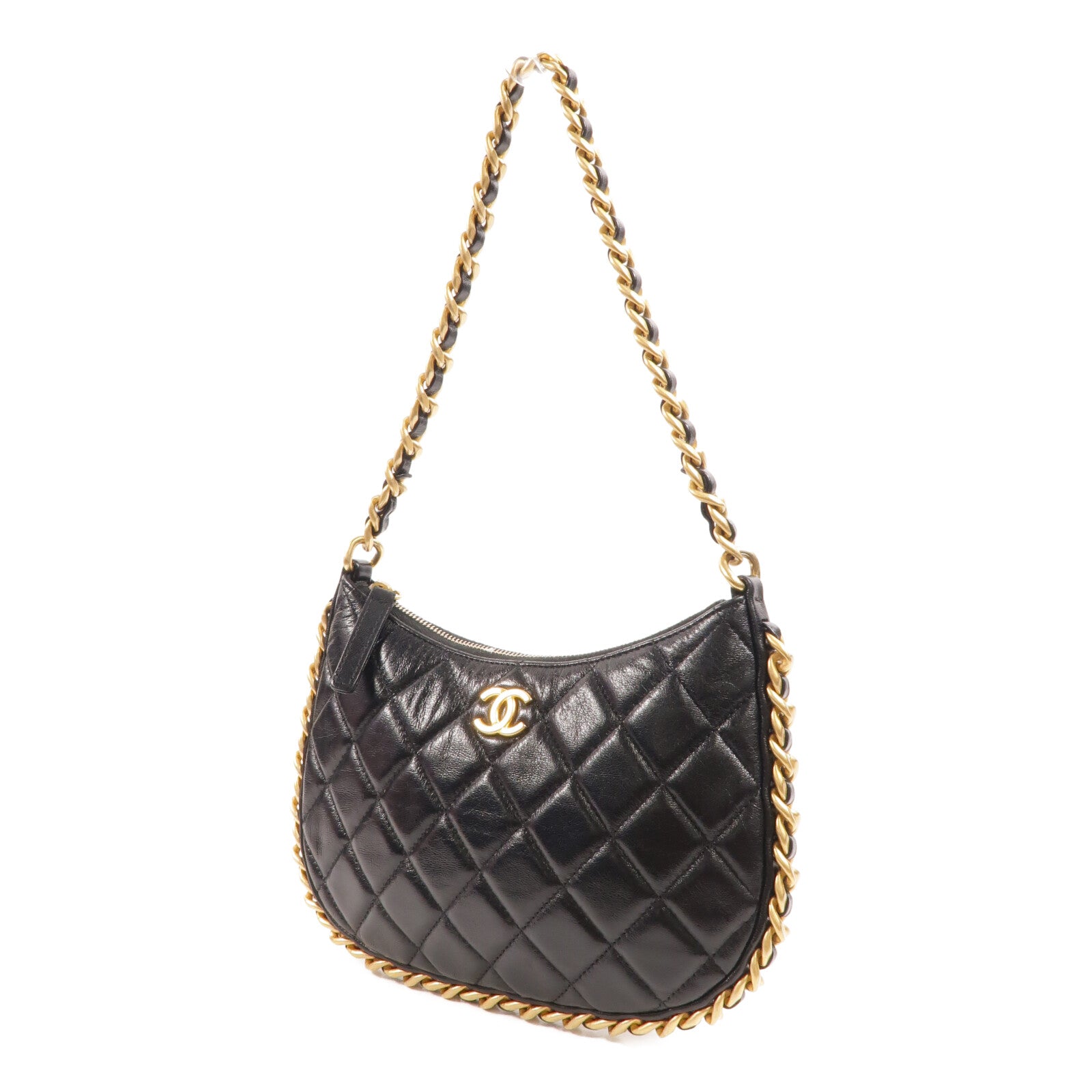 CHANEL 牛皮皮革Hobo Bag鏈帶手挽袋