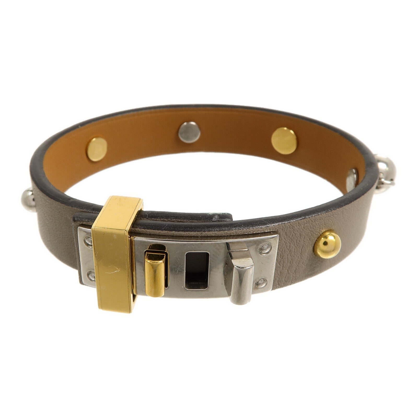 HERMES 金屬/Swift皮革Mini Dog Mix Bracelet手鐲Grey
