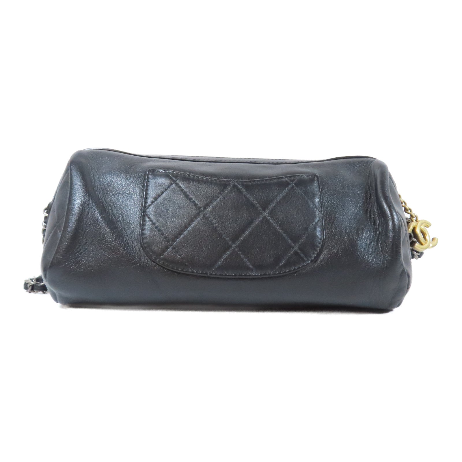 CHANEL 【激減優惠】牛皮皮革Bowling Bag銀扣鏈帶肩背袋黑色