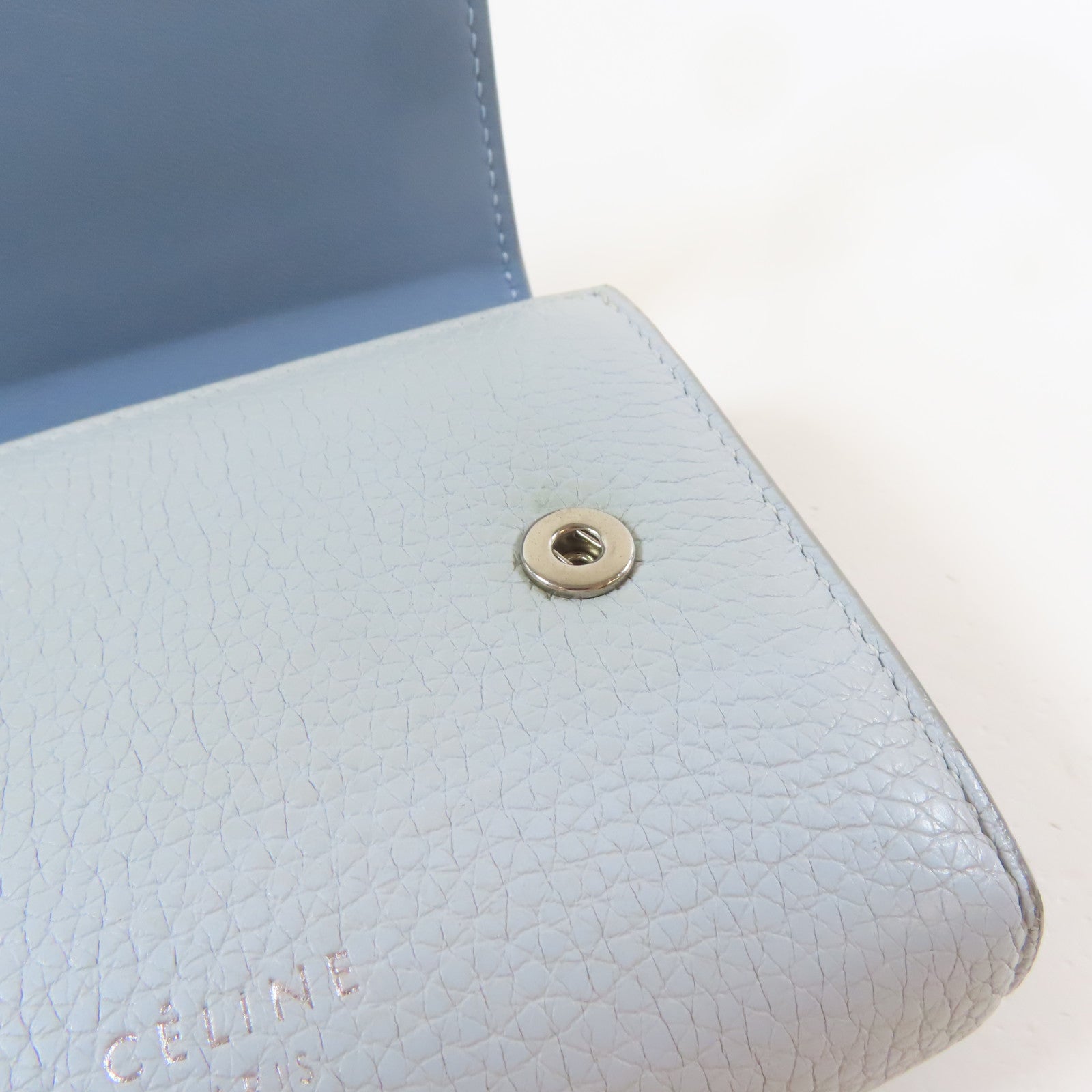 CELINE 【激減優惠】牛皮皮革Small Wallet銀扣錢包淺藍色