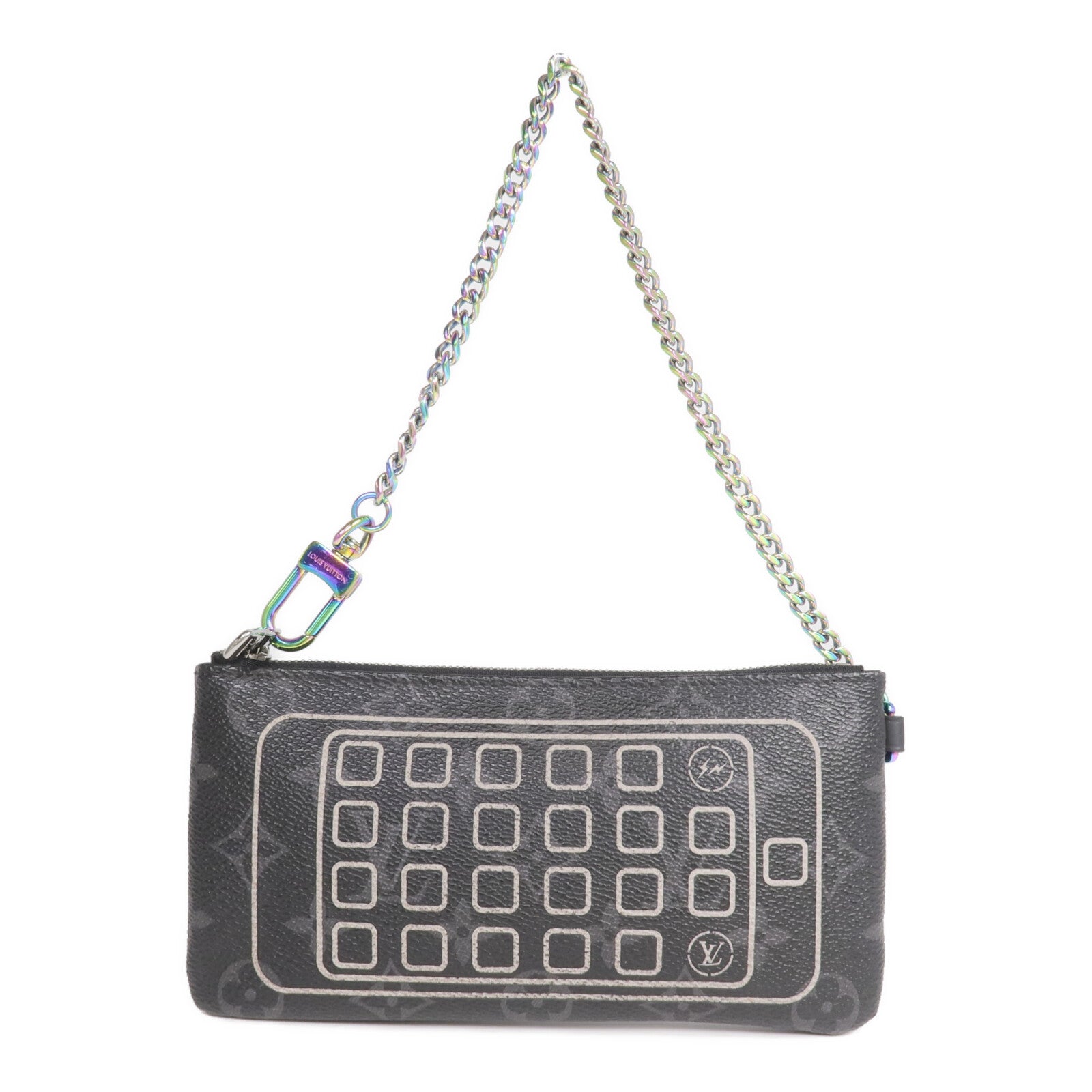 LOUIS VUITTON Monogram Eclipse Fragment iPhone Case Pouch銀扣手挽袋
