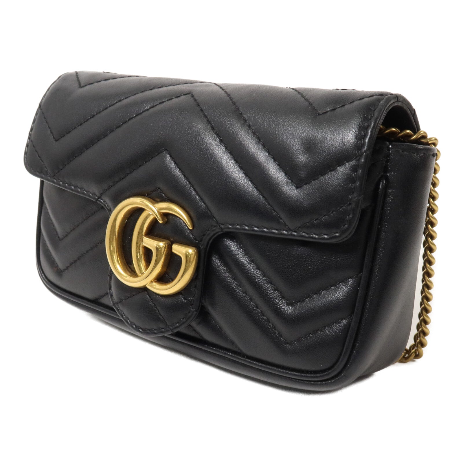 GUCCI 牛皮皮革GG Marmont Super Mini鏈帶肩背袋