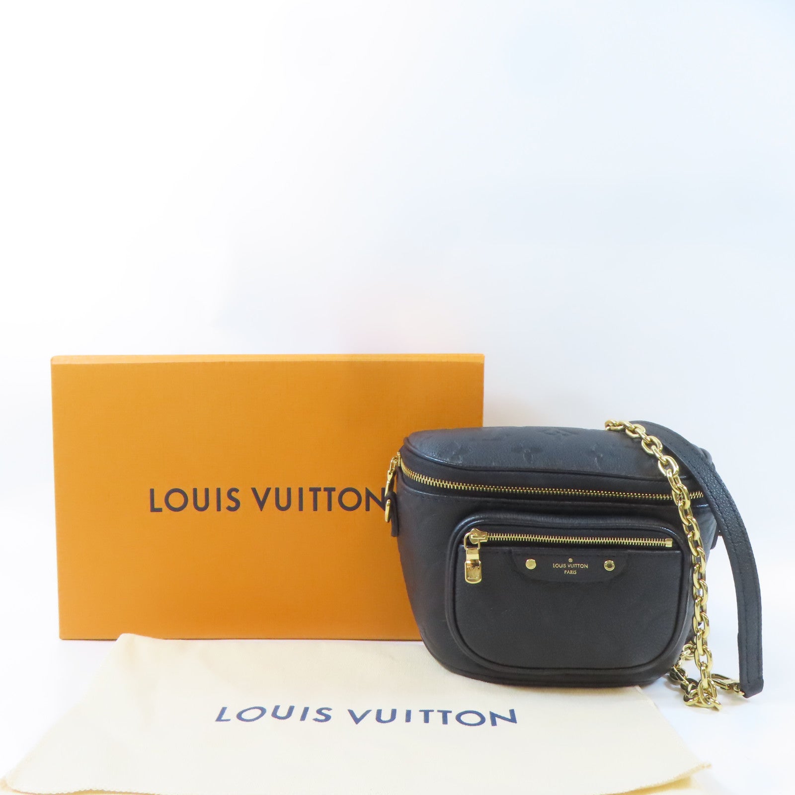 LOUIS VUITTON Monogram Empreinte Mini Bumbag金扣手挽肩背兩用袋黑色