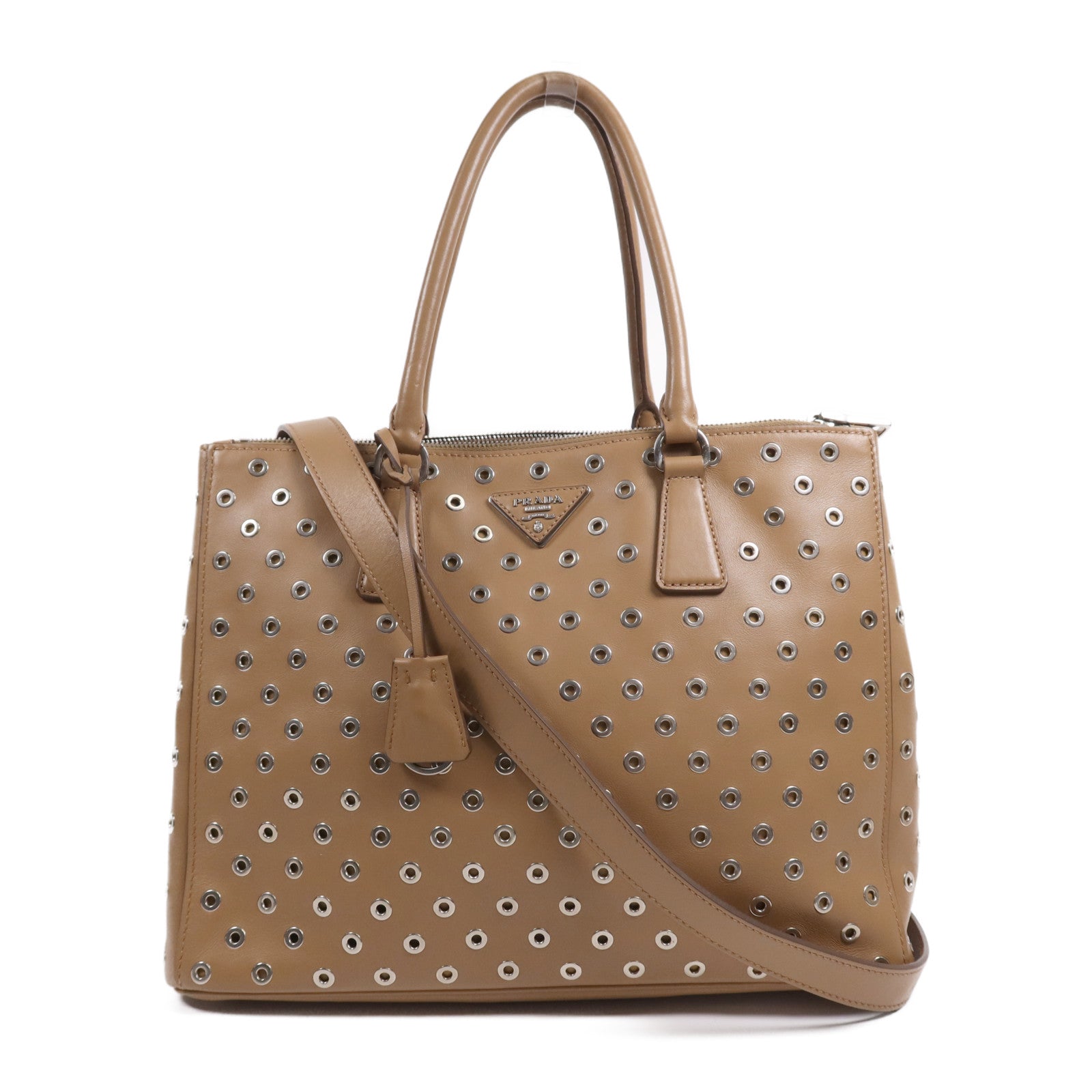 PRADA 【激減優惠】牛皮皮革2 Way Shoulder Bag銀扣手挽肩背兩用袋
