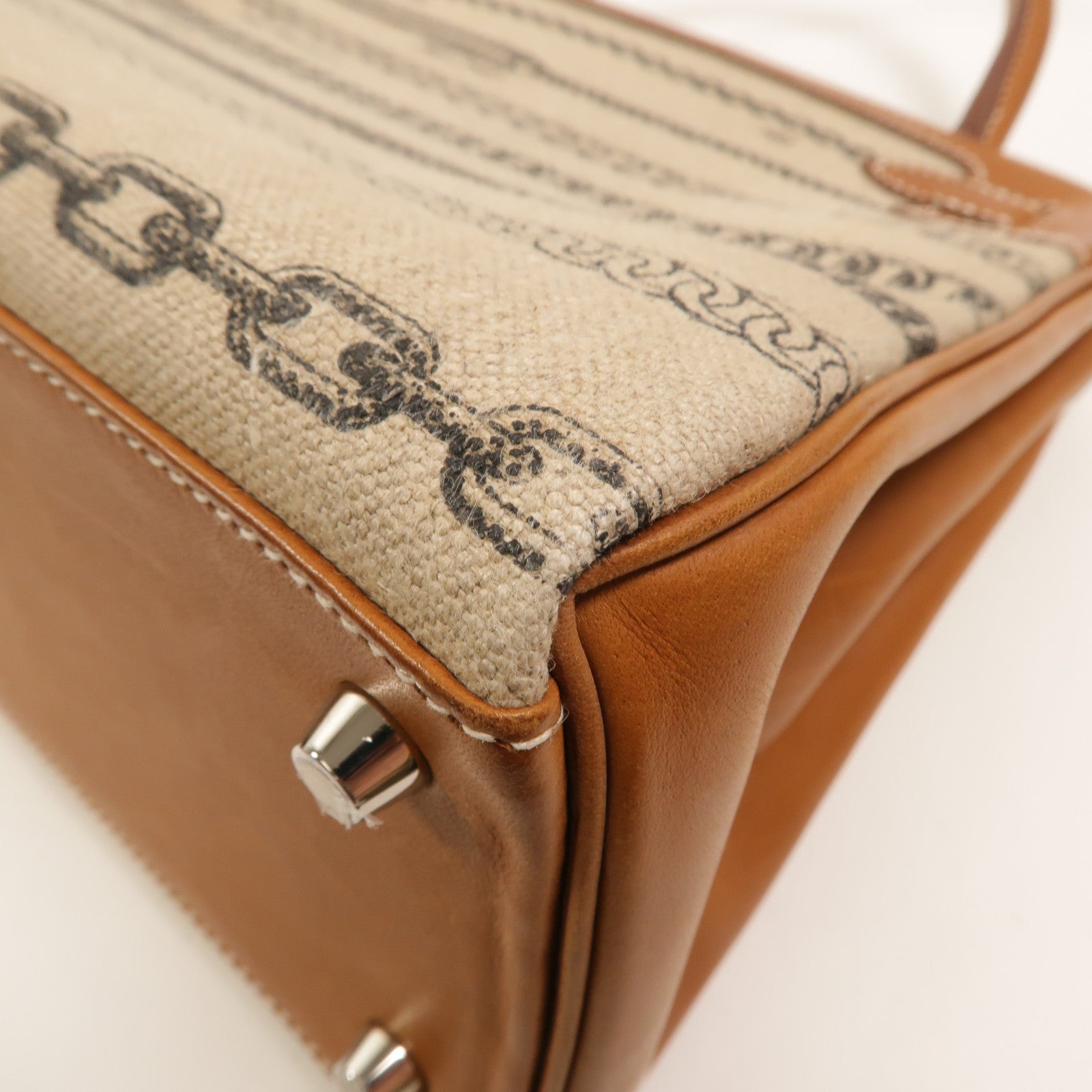 HERMES Toile帆布/Barenia皮革Kelly 28手挽肩背兩用袋Fauve