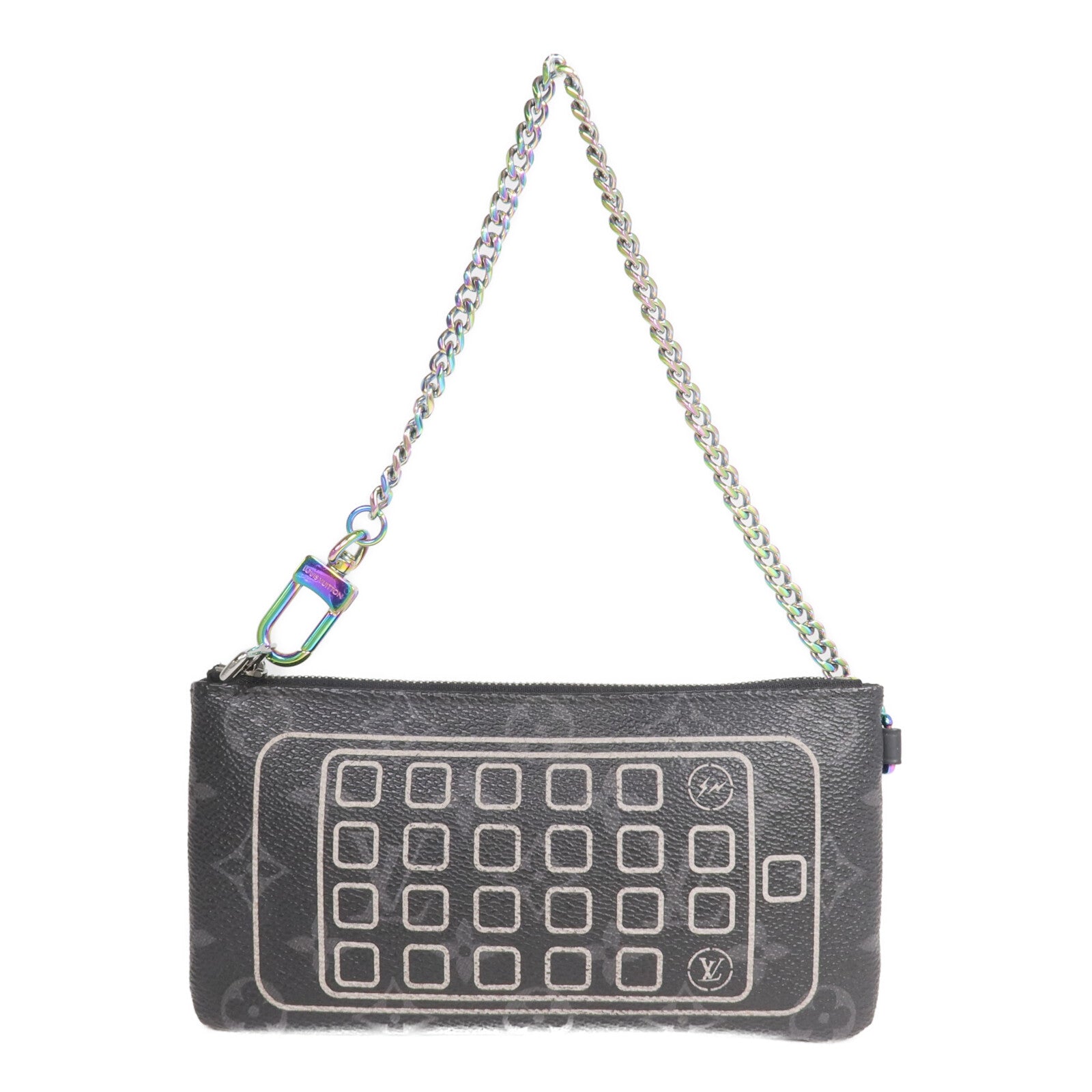 LOUIS VUITTON Monogram Eclipse Fragment iPhone Case Pouch銀扣手挽袋