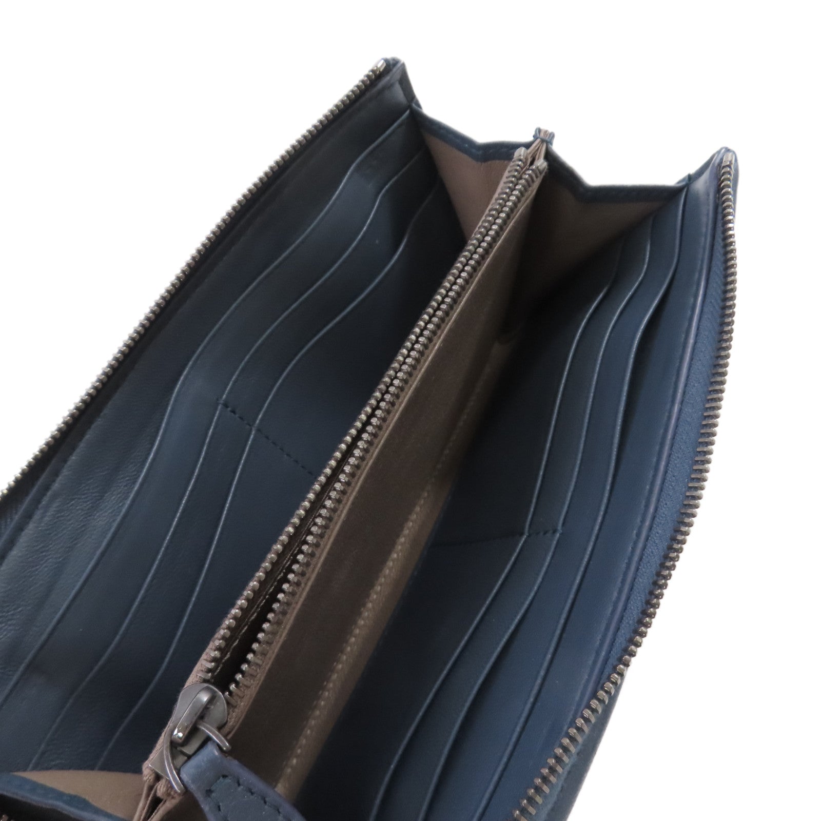 BOTTEGA VENETA 織紋皮革Zipper Long Wallet拉鏈長錢包藍色