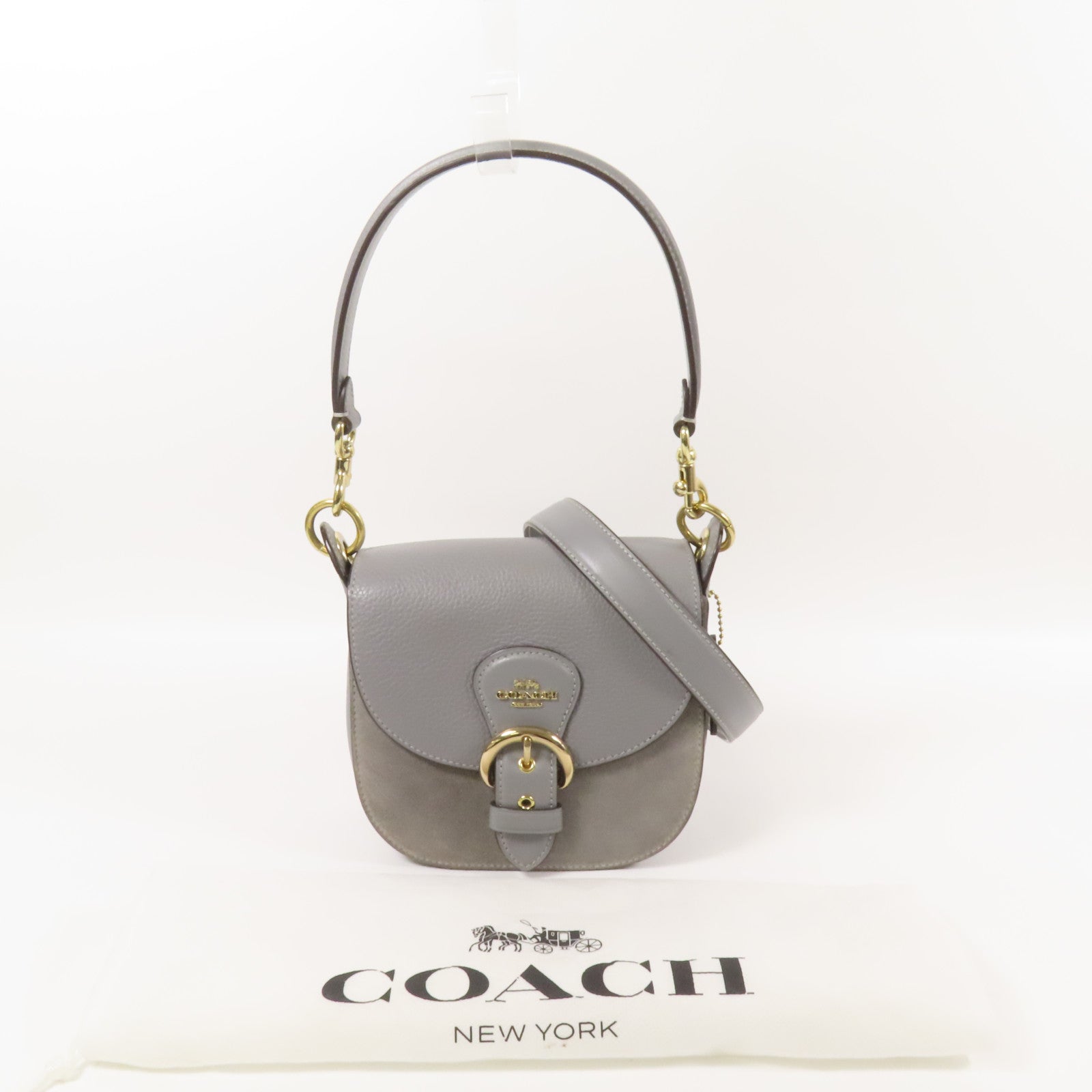 COACH 牛皮皮革/ 麂皮皮革Shoulder Bag金扣手挽肩背兩用袋